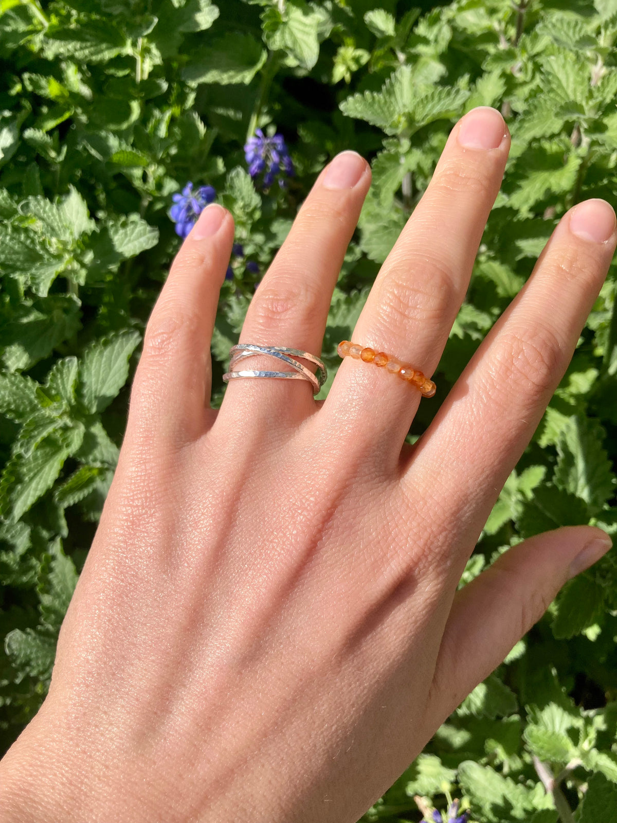 Elastic Fidget Ring with Natural Faceted Gemstone Beads (Ruby, Carnelian, Topaz etc.)