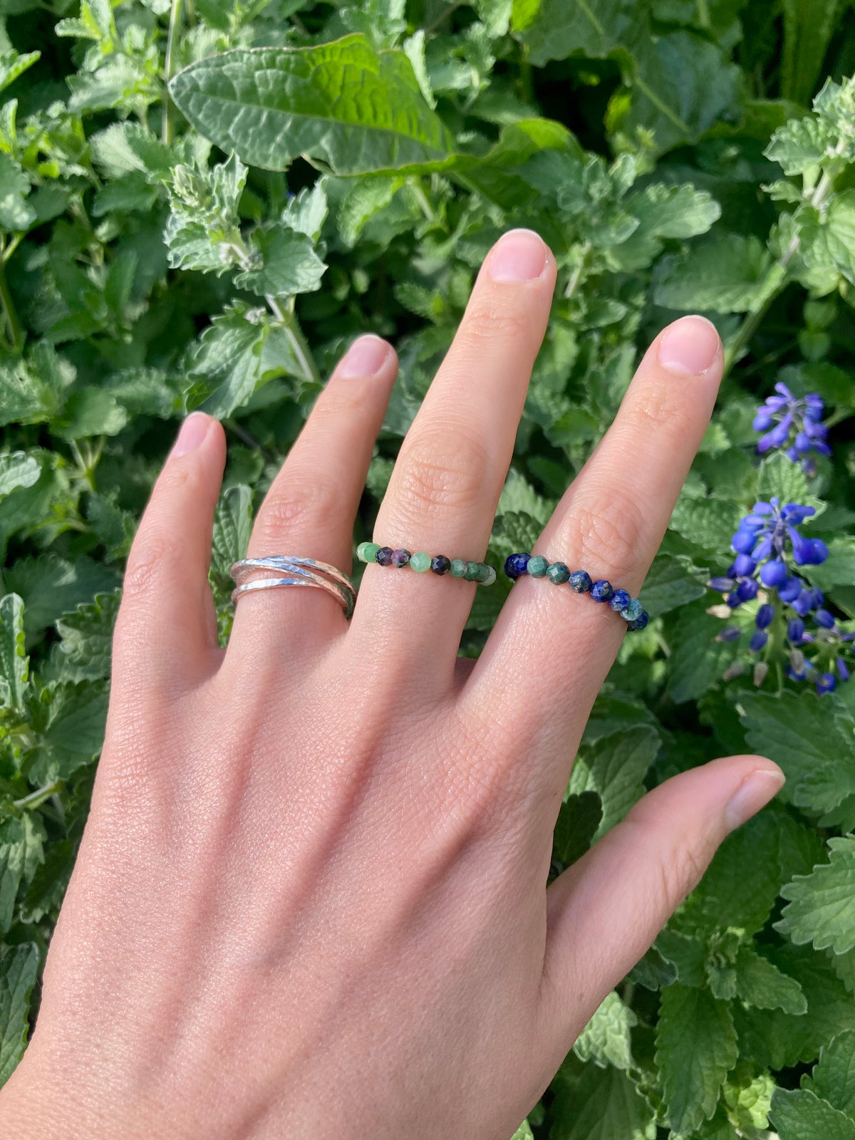 Elastic Fidget Ring with Natural Faceted Gemstone Beads (Ruby, Carnelian, Topaz etc.)