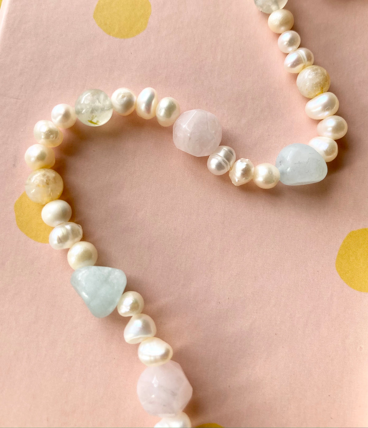 Lovely Pastel Gemstone and Freshwater Pearl Necklace with Aquamarine, Peridot, Citrine & Rose Quartz