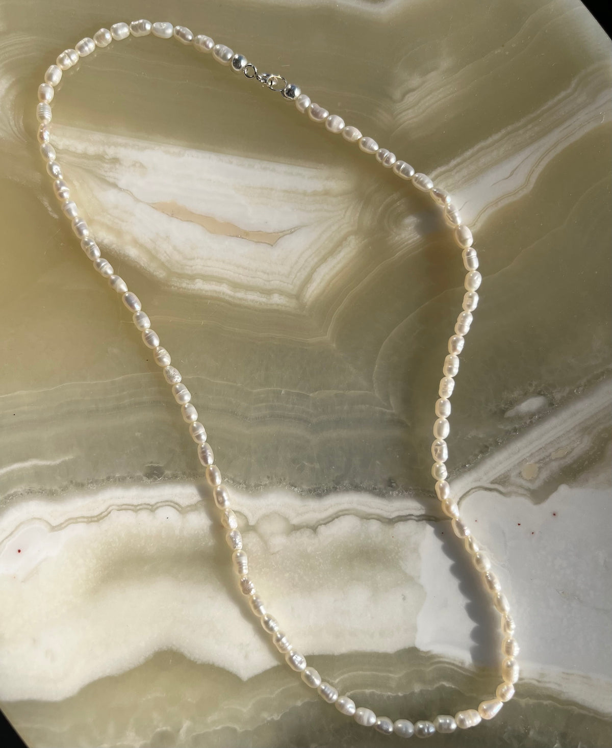 Delicate White Rice Freshwater Pearl Necklace with Sterling Silver Findings