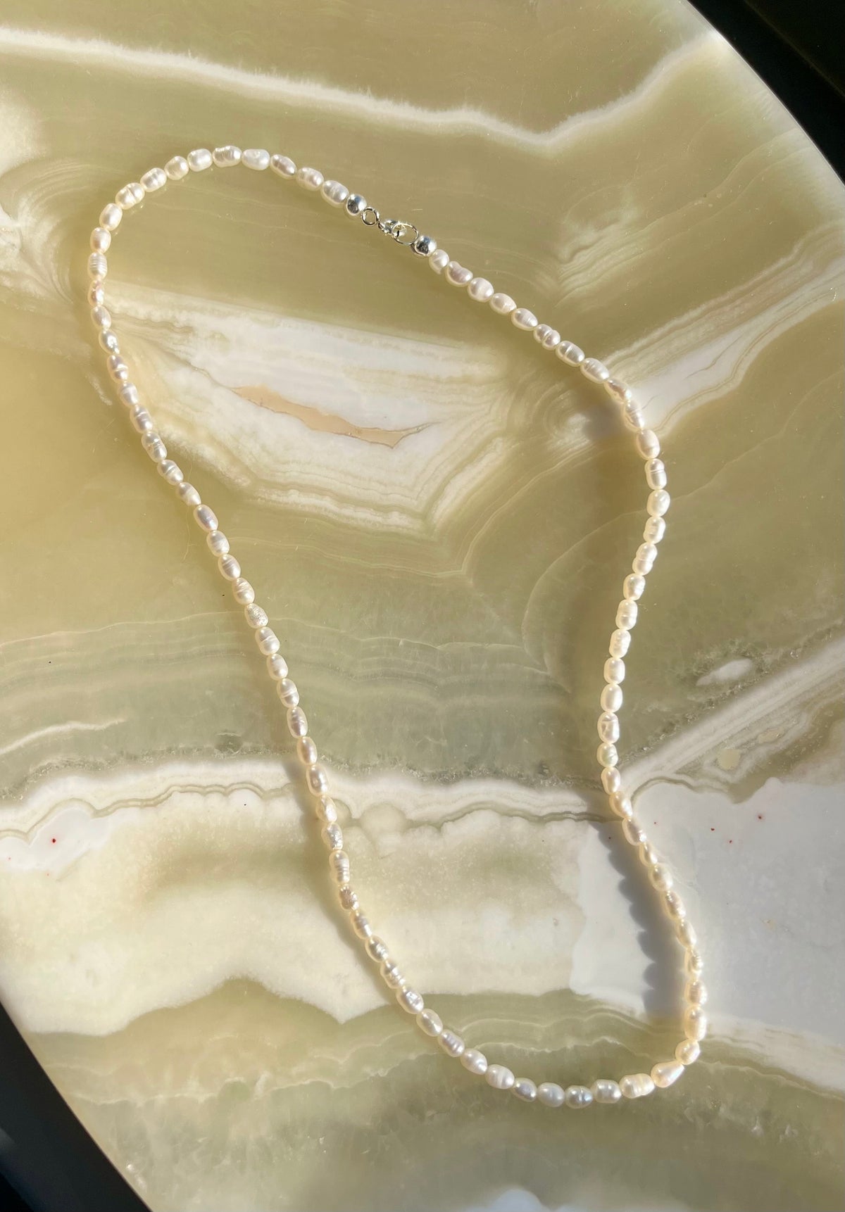 Delicate White Rice Freshwater Pearl Necklace with Sterling Silver Findings