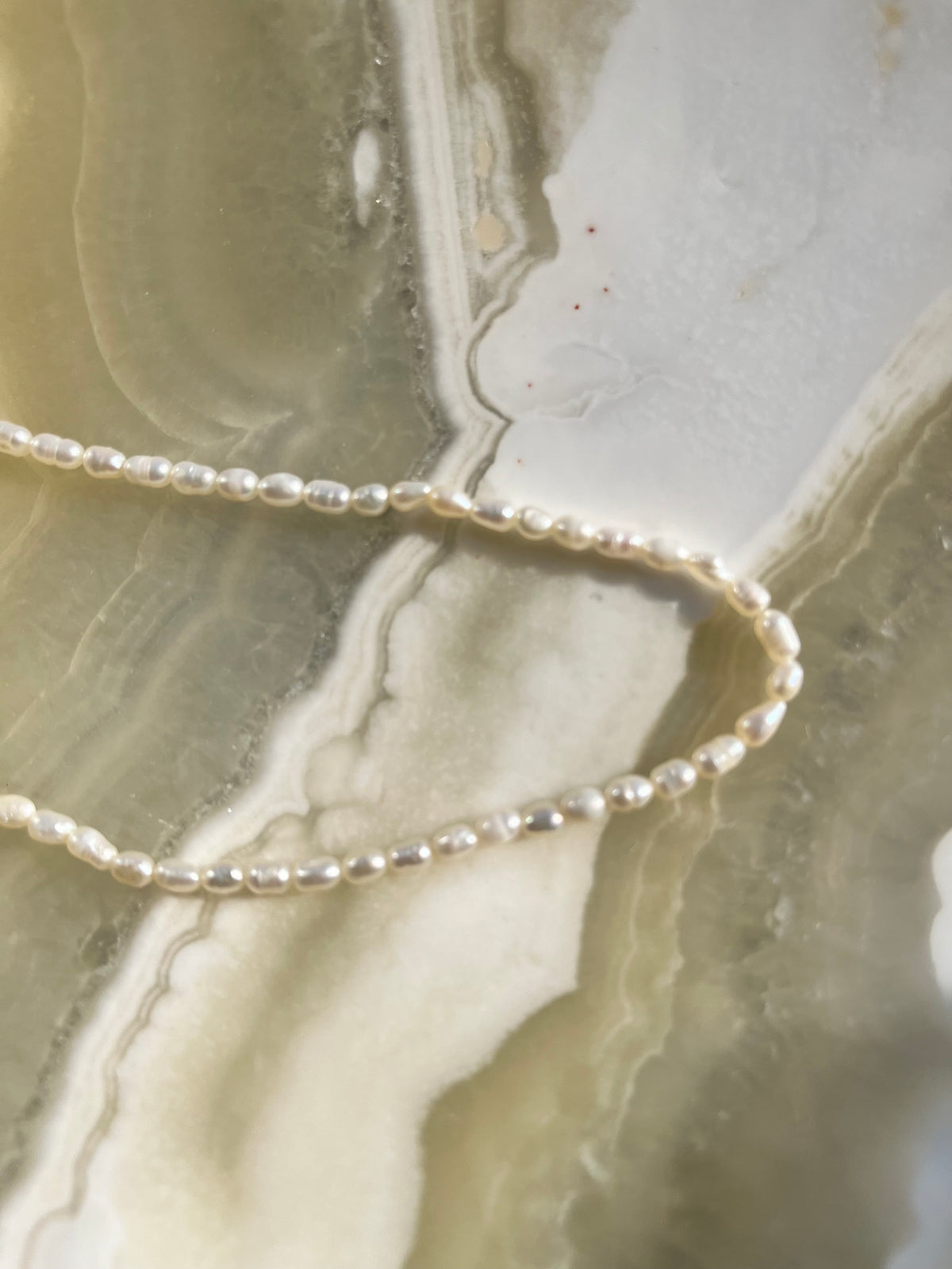 Delicate White Rice Freshwater Pearl Necklace with Sterling Silver Findings
