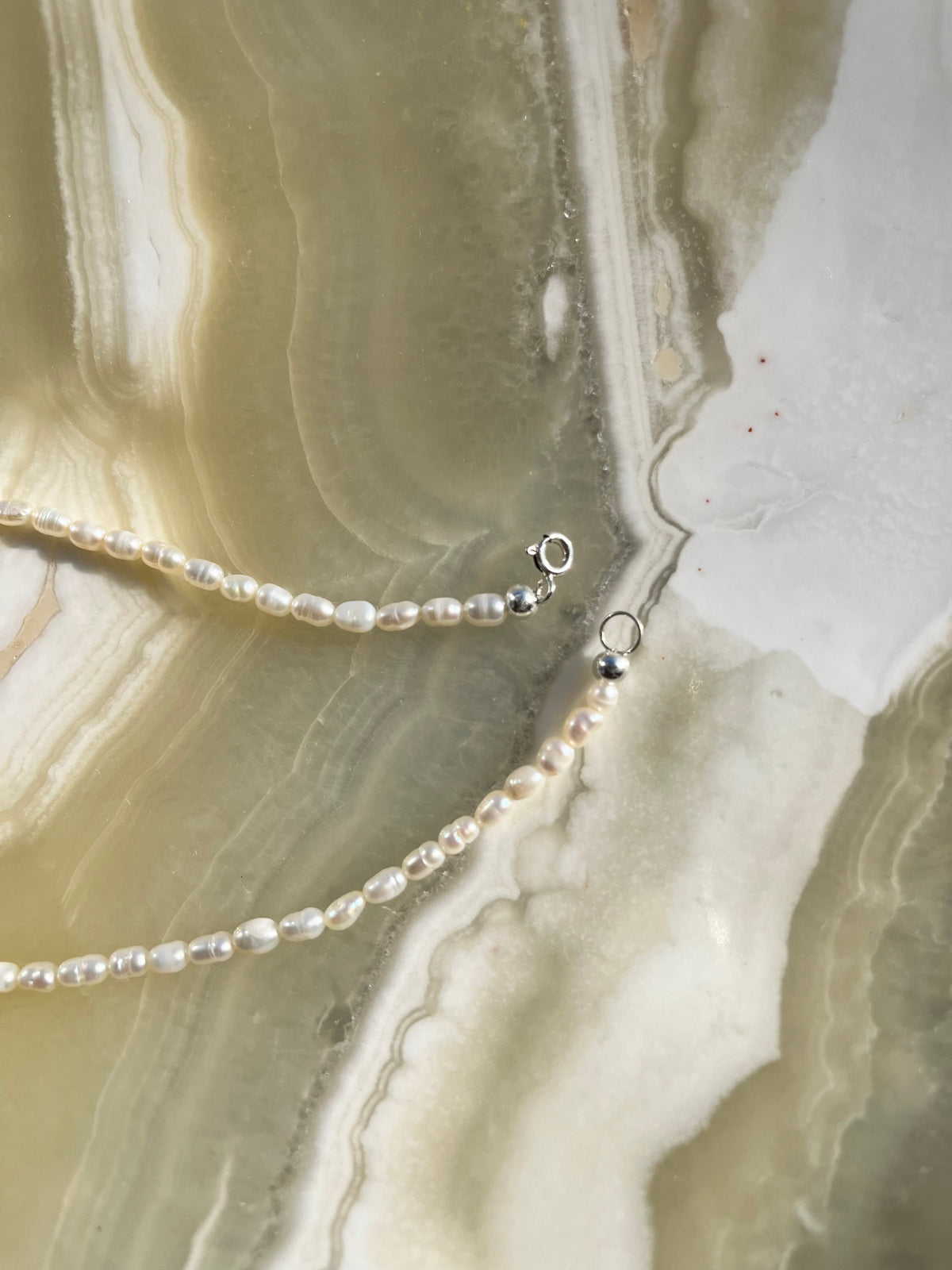 Delicate White Rice Freshwater Pearl Necklace with Sterling Silver Findings