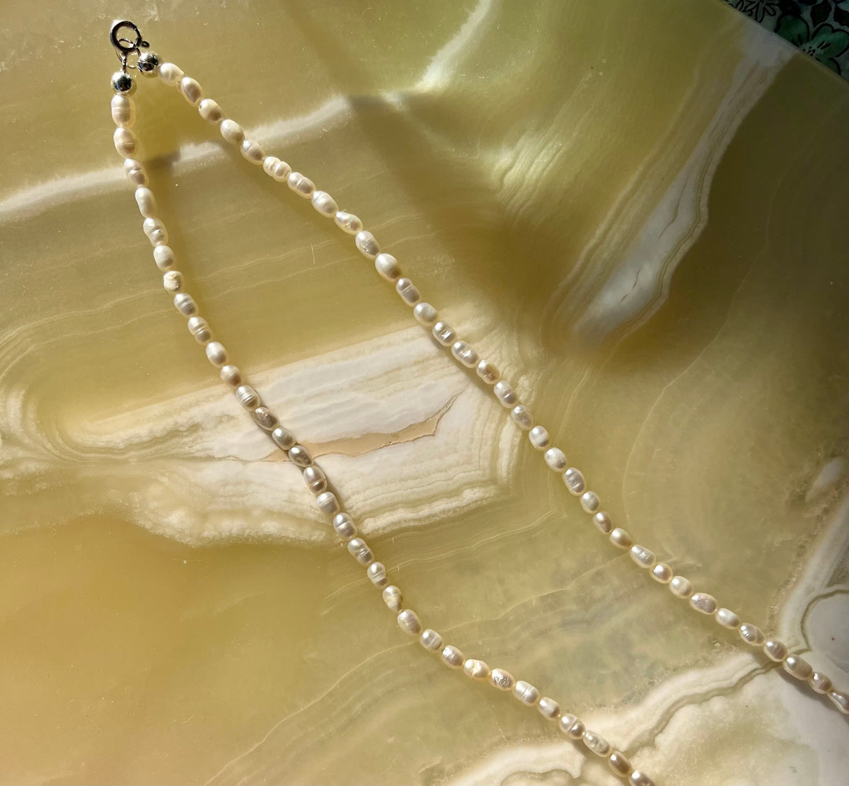 Delicate White Rice Freshwater Pearl Necklace with Sterling Silver Findings