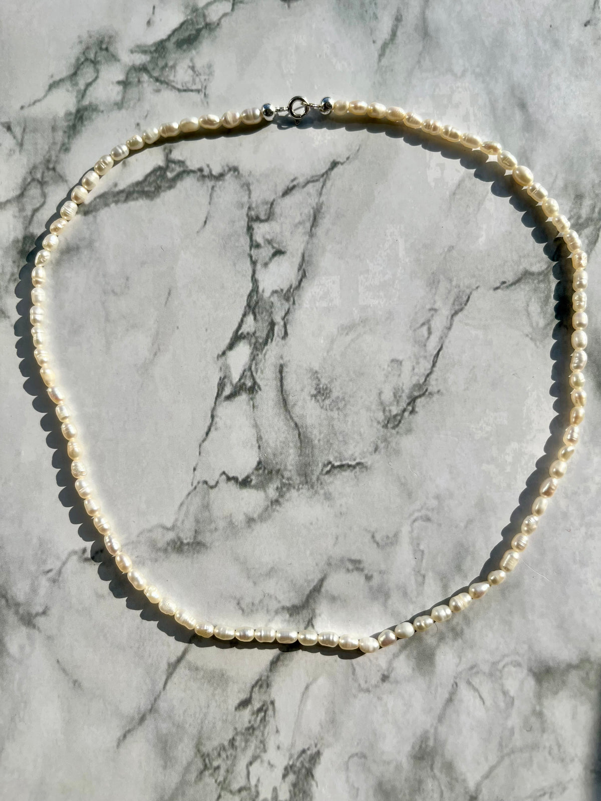 Delicate White Rice Freshwater Pearl Necklace with Sterling Silver Findings