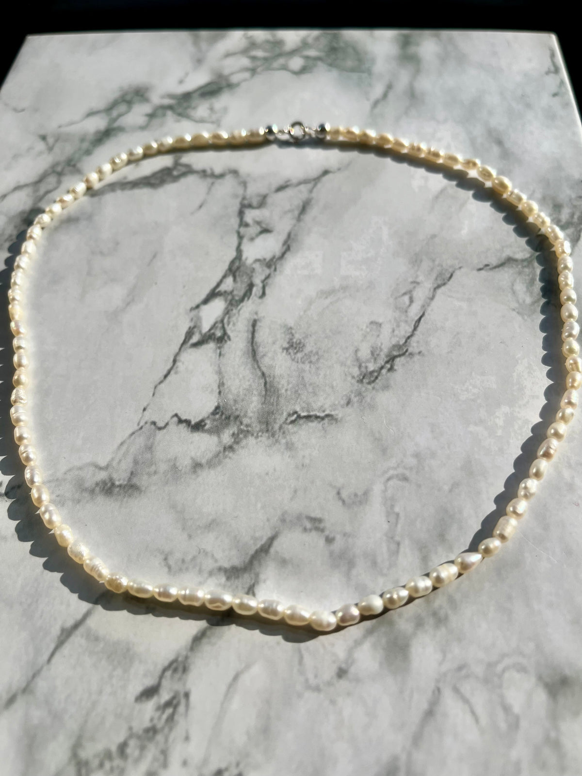 Delicate White Rice Freshwater Pearl Necklace with Sterling Silver Findings