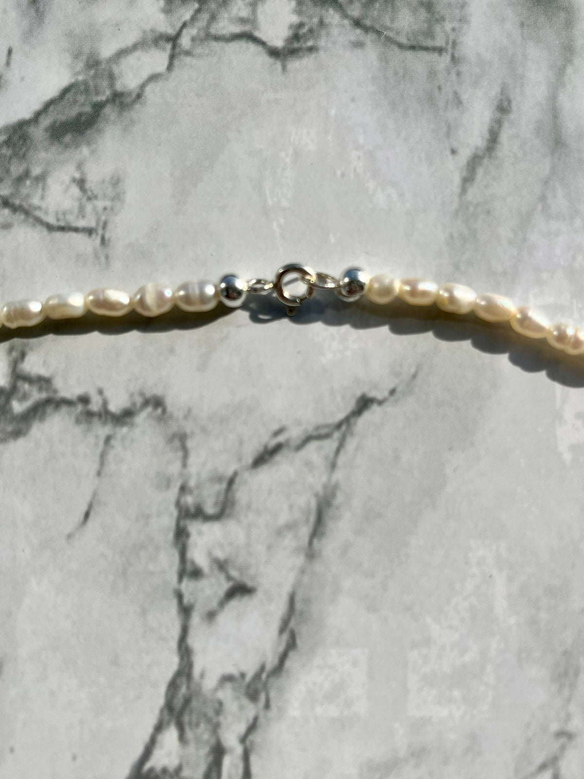 Delicate White Rice Freshwater Pearl Necklace with Sterling Silver Findings