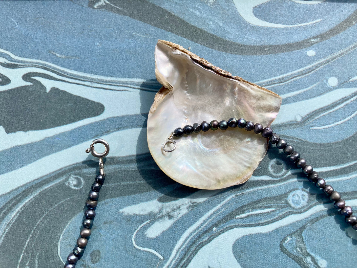 Delicate Black Freshwater Pearl Necklace with Tiny 3mm Pearls and Sterling Silver Clasp