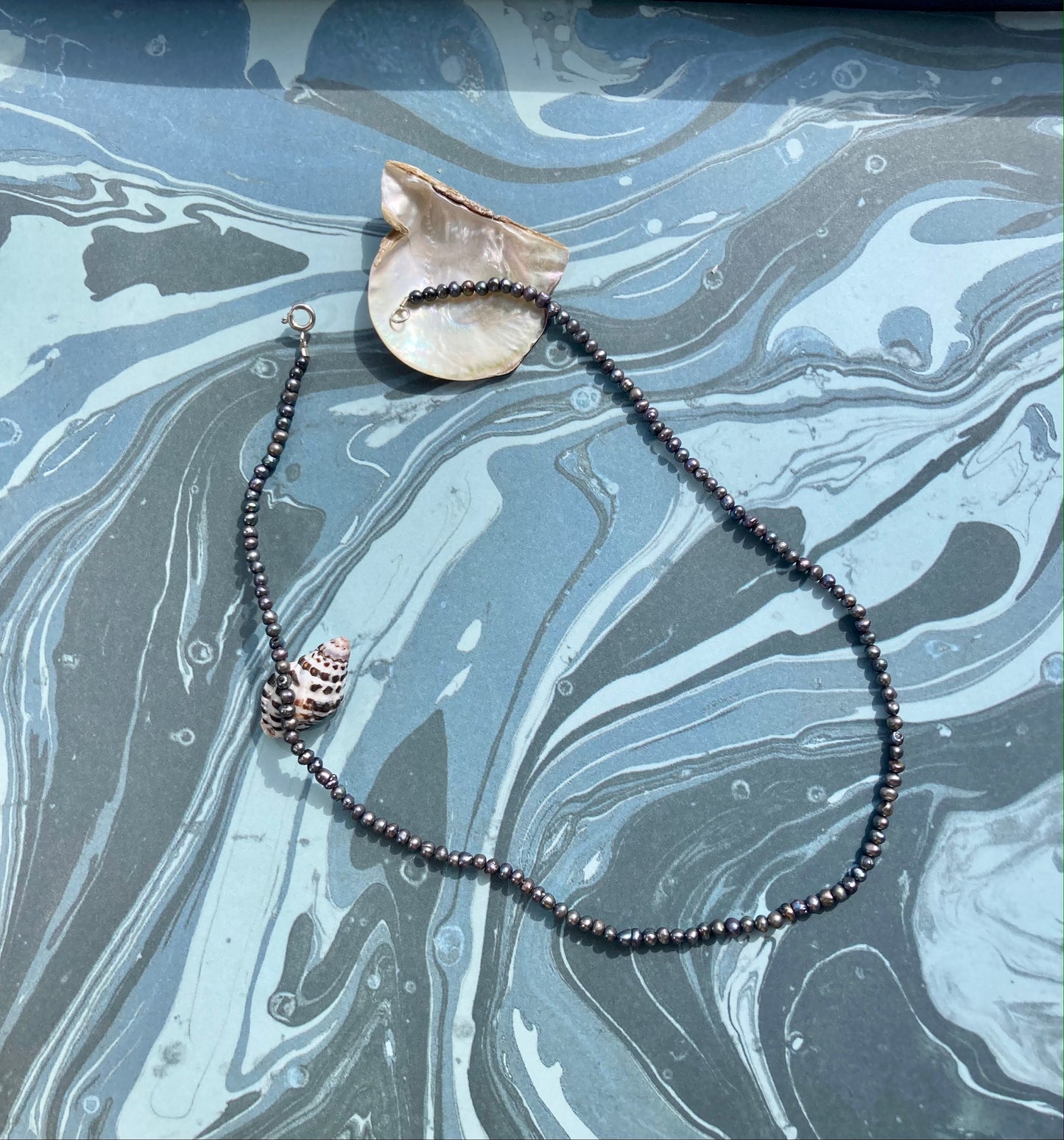 Delicate Black Freshwater Pearl Necklace with Tiny 3mm Pearls and Sterling Silver Clasp