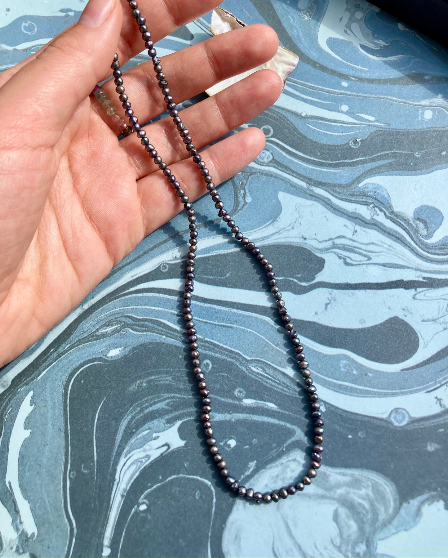 Delicate Black Freshwater Pearl Necklace with Tiny 3mm Pearls and Sterling Silver Clasp
