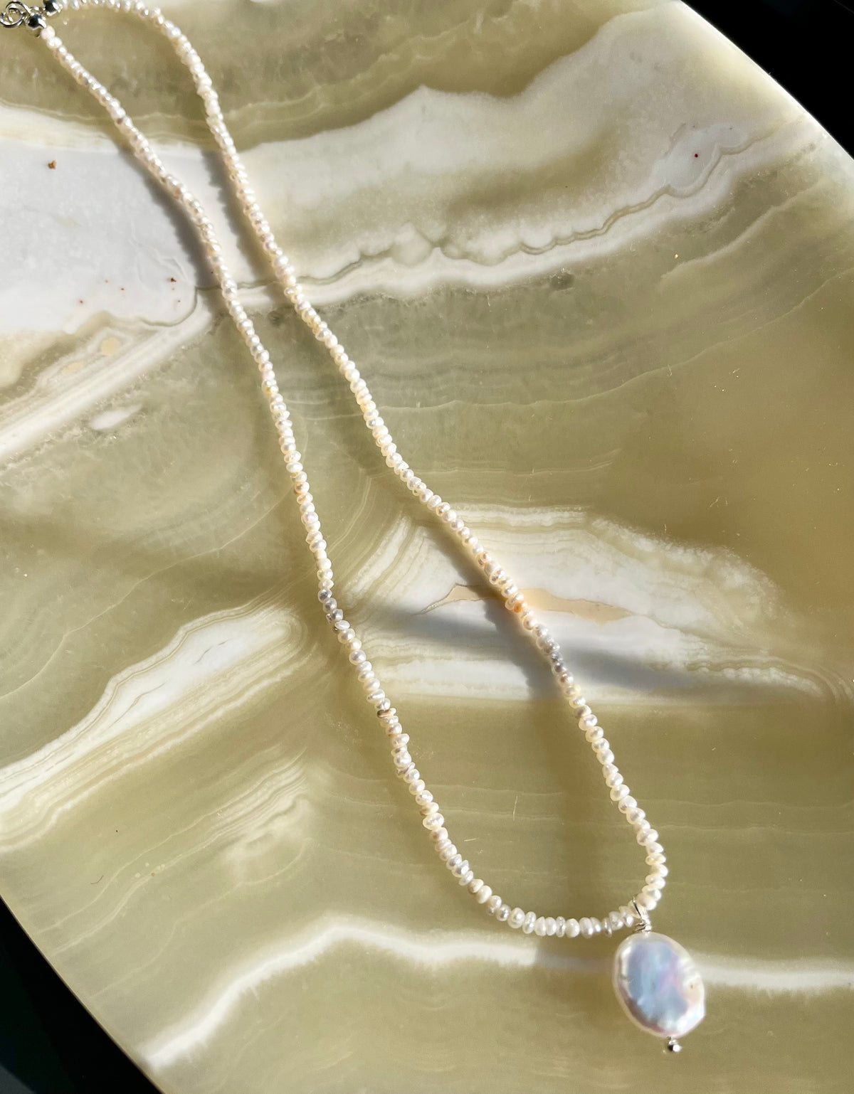 Keshi Freshwater Pearl Necklace with Sterling Silver Findings And Baroque Pearl Pendant