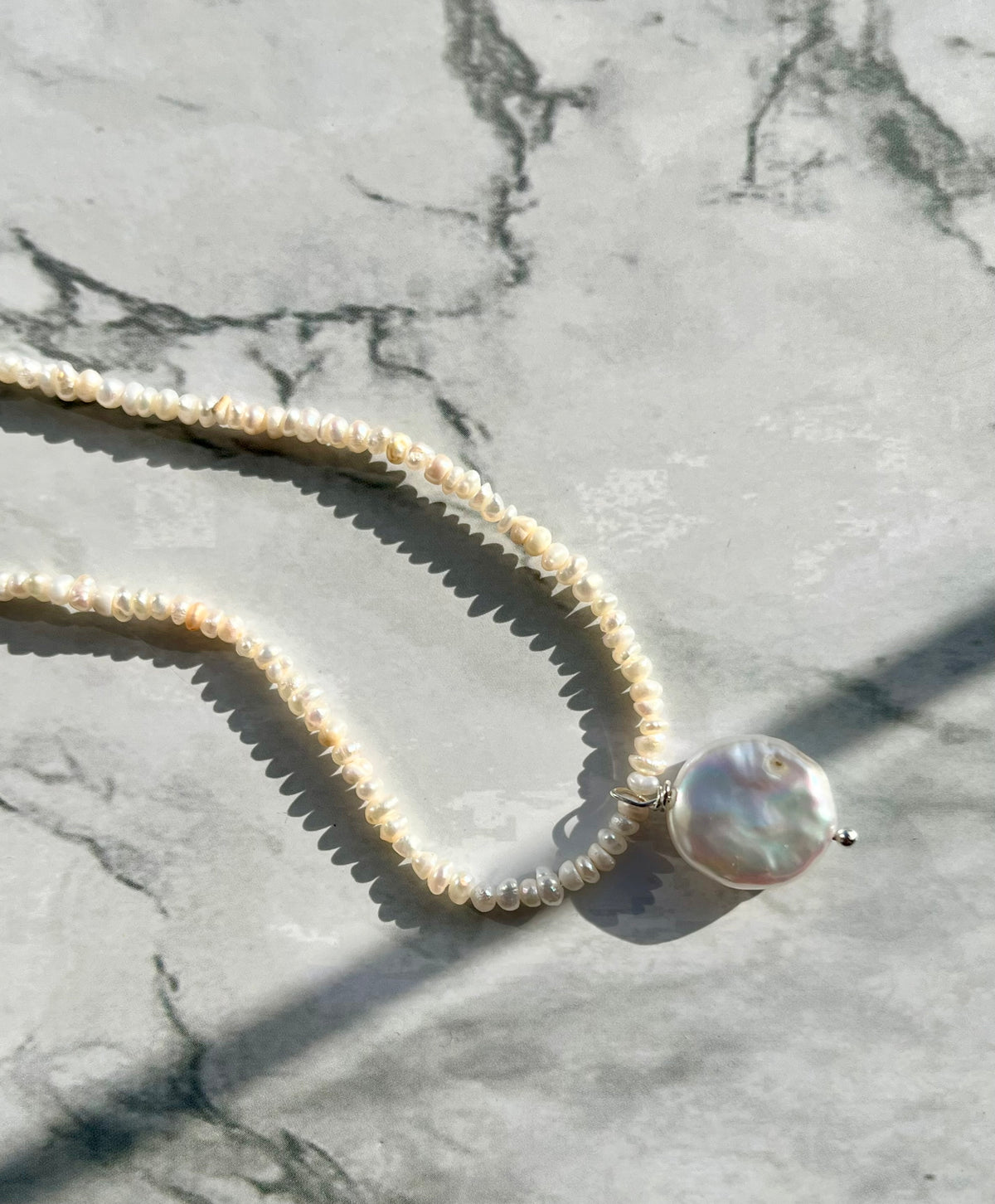 Keshi Freshwater Pearl Necklace with Sterling Silver Findings And Baroque Pearl Pendant
