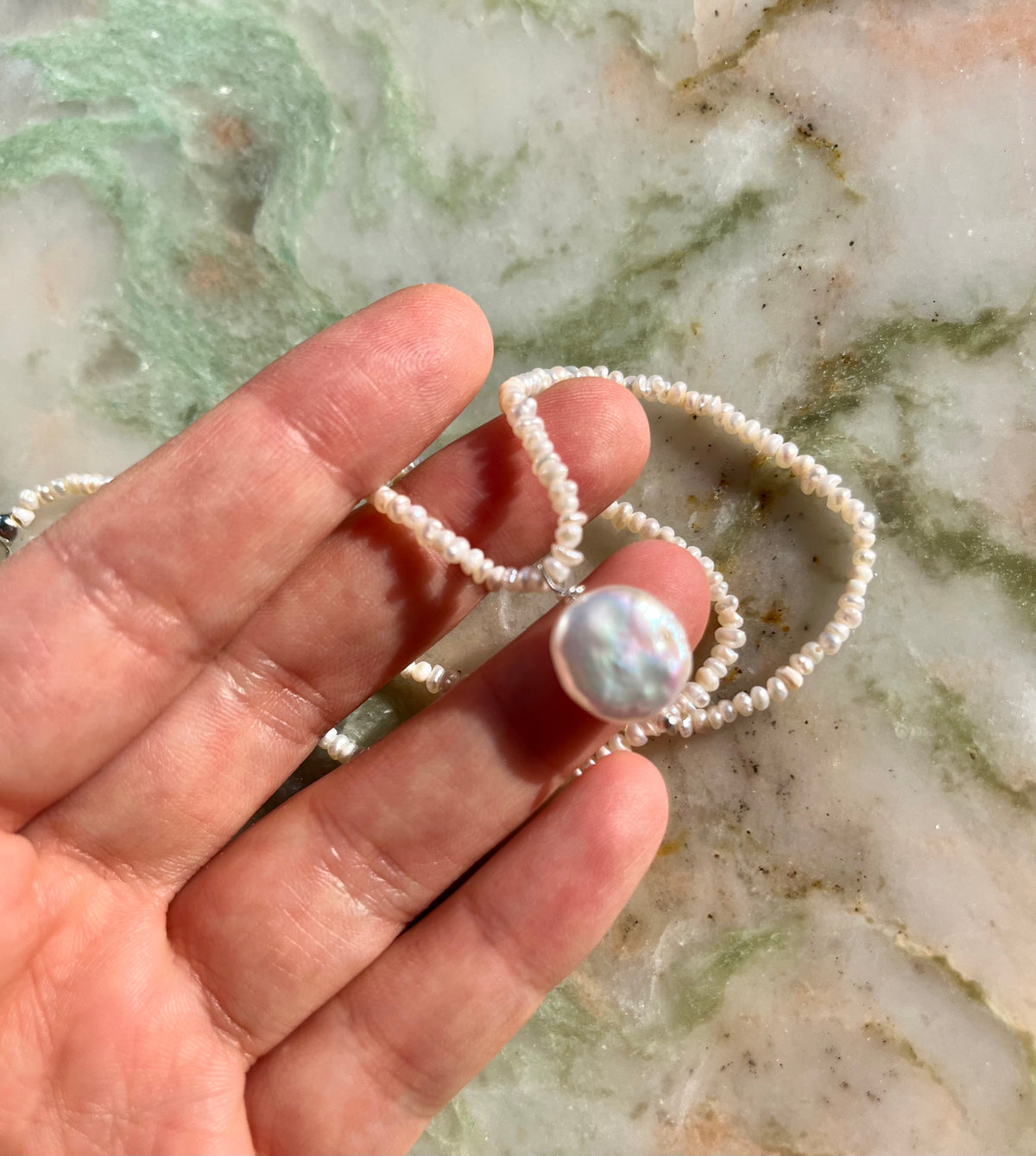 Keshi Freshwater Pearl Necklace with Sterling Silver Findings And Baroque Pearl Pendant