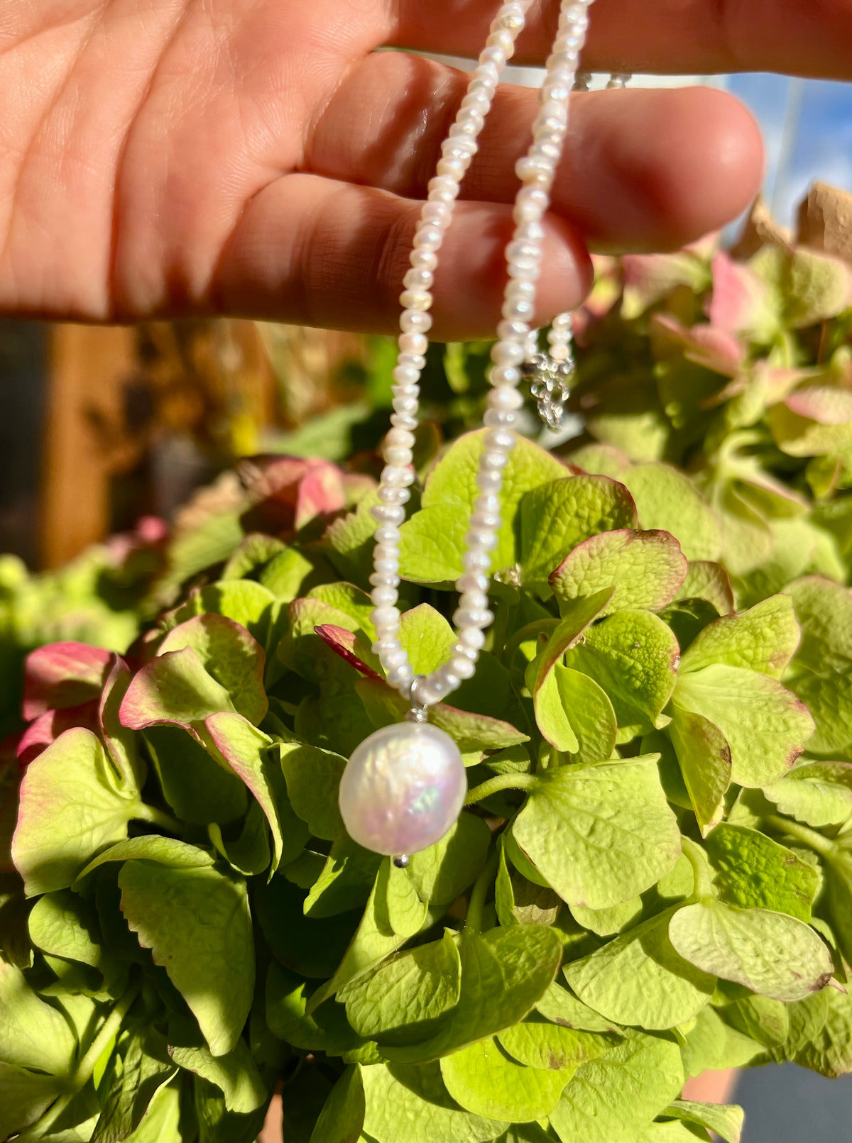 Keshi Freshwater Pearl Necklace with Sterling Silver Findings And Baroque Pearl Pendant