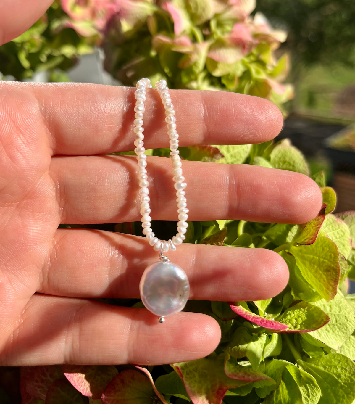 Keshi Freshwater Pearl Necklace with Sterling Silver Findings And Baroque Pearl Pendant
