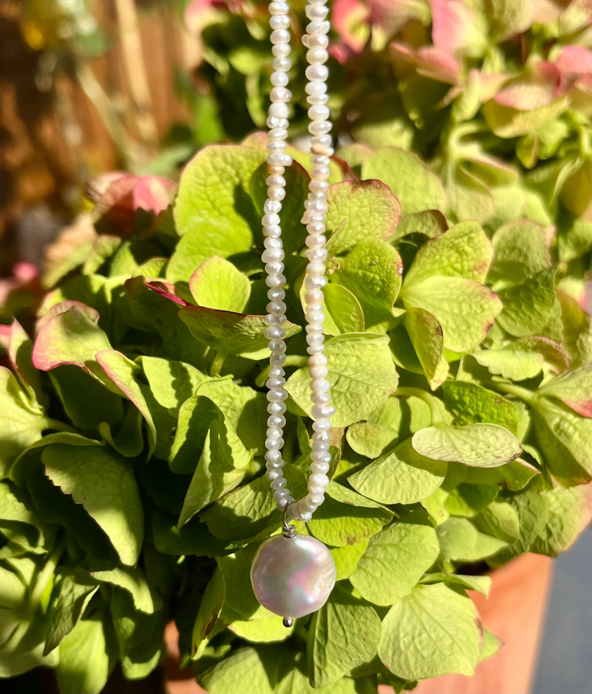 Keshi Freshwater Pearl Necklace with Sterling Silver Findings And Baroque Pearl Pendant