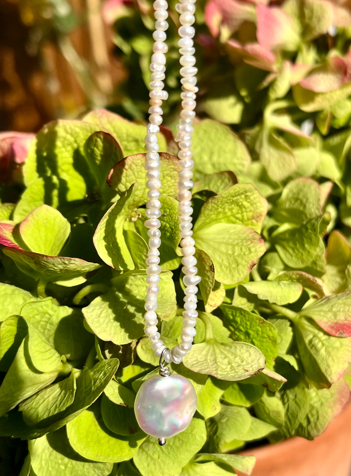 Keshi Freshwater Pearl Necklace with Sterling Silver Findings And Baroque Pearl Pendant
