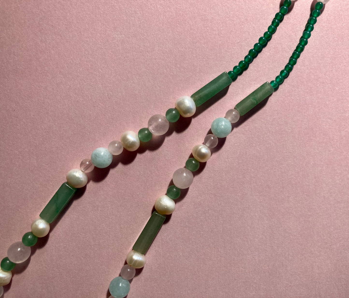 Candy-like Pastel Green Aventurine Gems and Pearls Choker