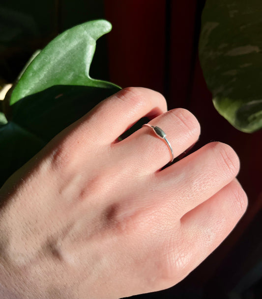 Handmade Anti Anxiety Fidget Ring in Solid 925 Sterling Silver with Smooth Oval Bead