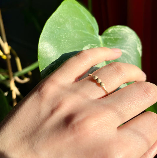 Handmade 9K Gold Fidget Ring Hammered Anti Anxiety Ring with Three Textured Moving Beads