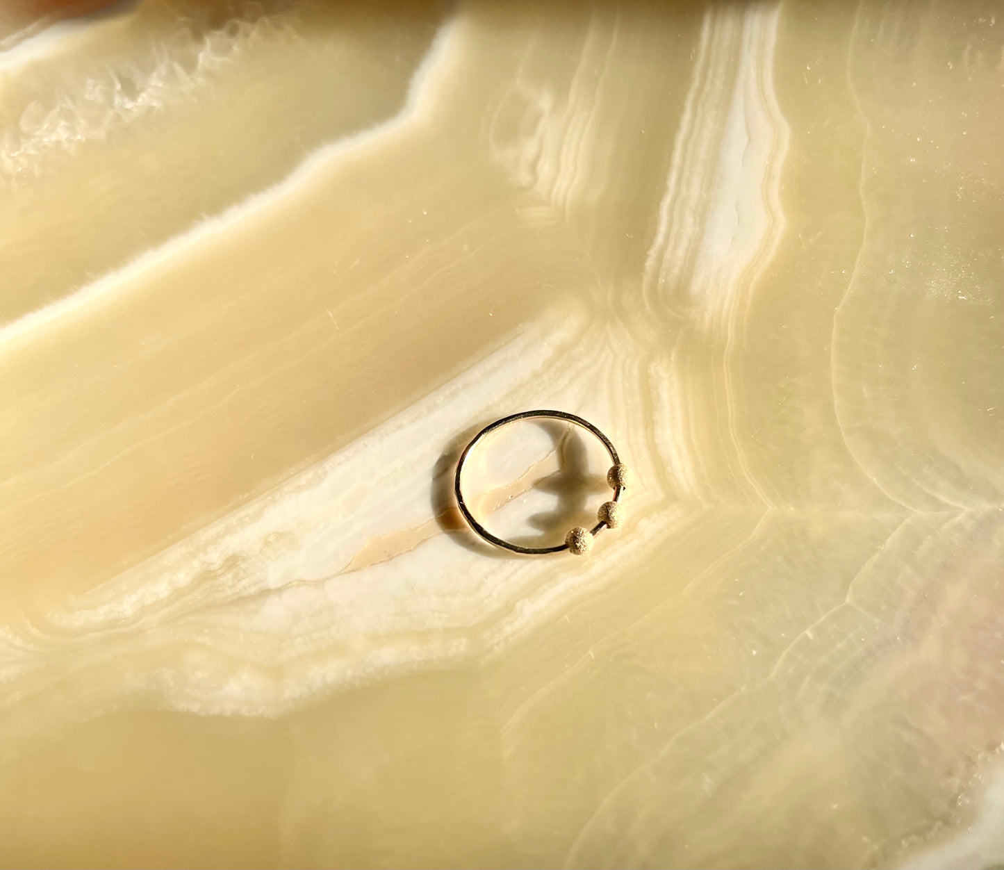 Handmade 9K Gold Fidget Ring Hammered Anti Anxiety Ring with Three Textured Moving Beads