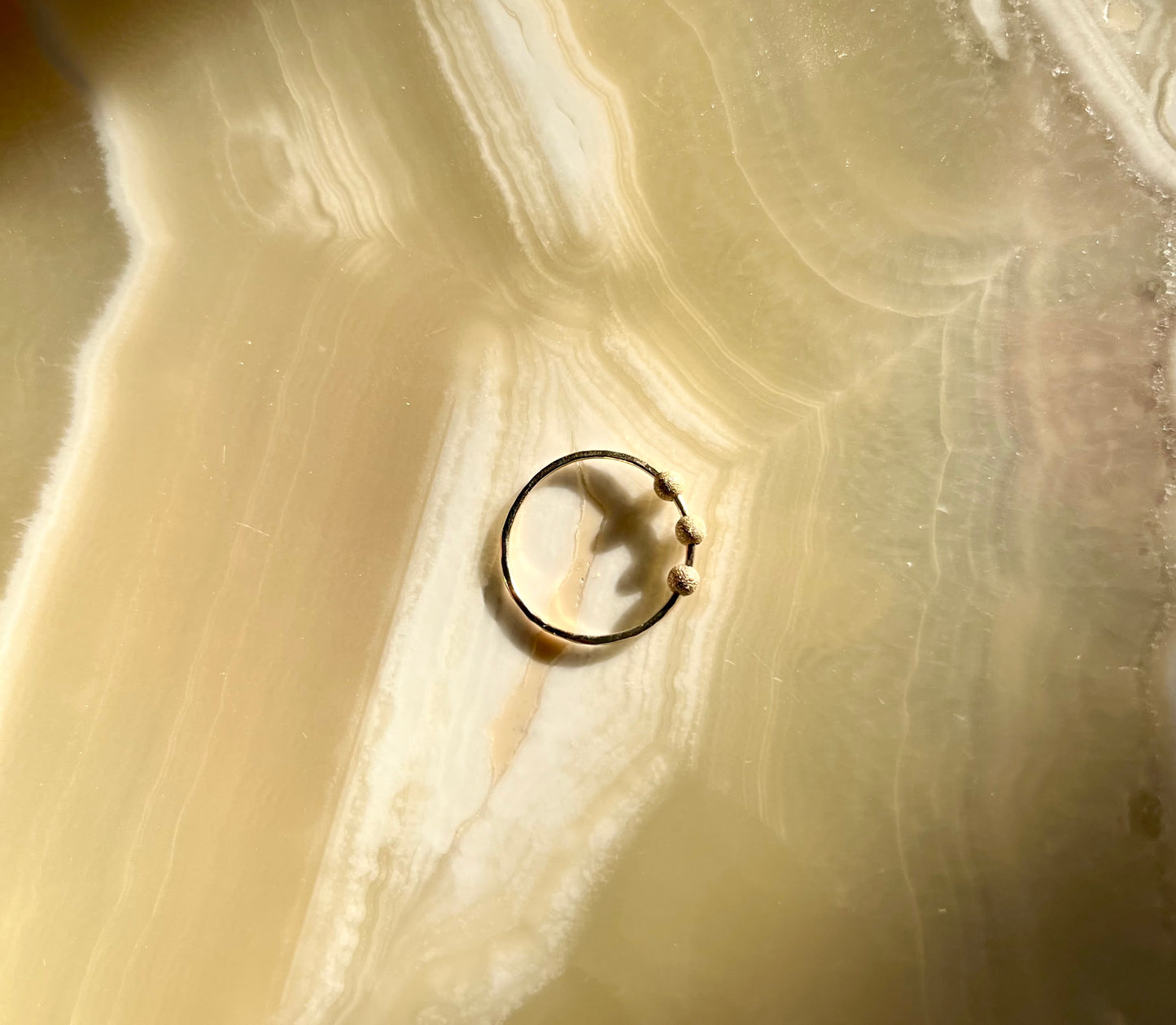 Handmade 9K Gold Fidget Ring Hammered Anti Anxiety Ring with Three Textured Moving Beads