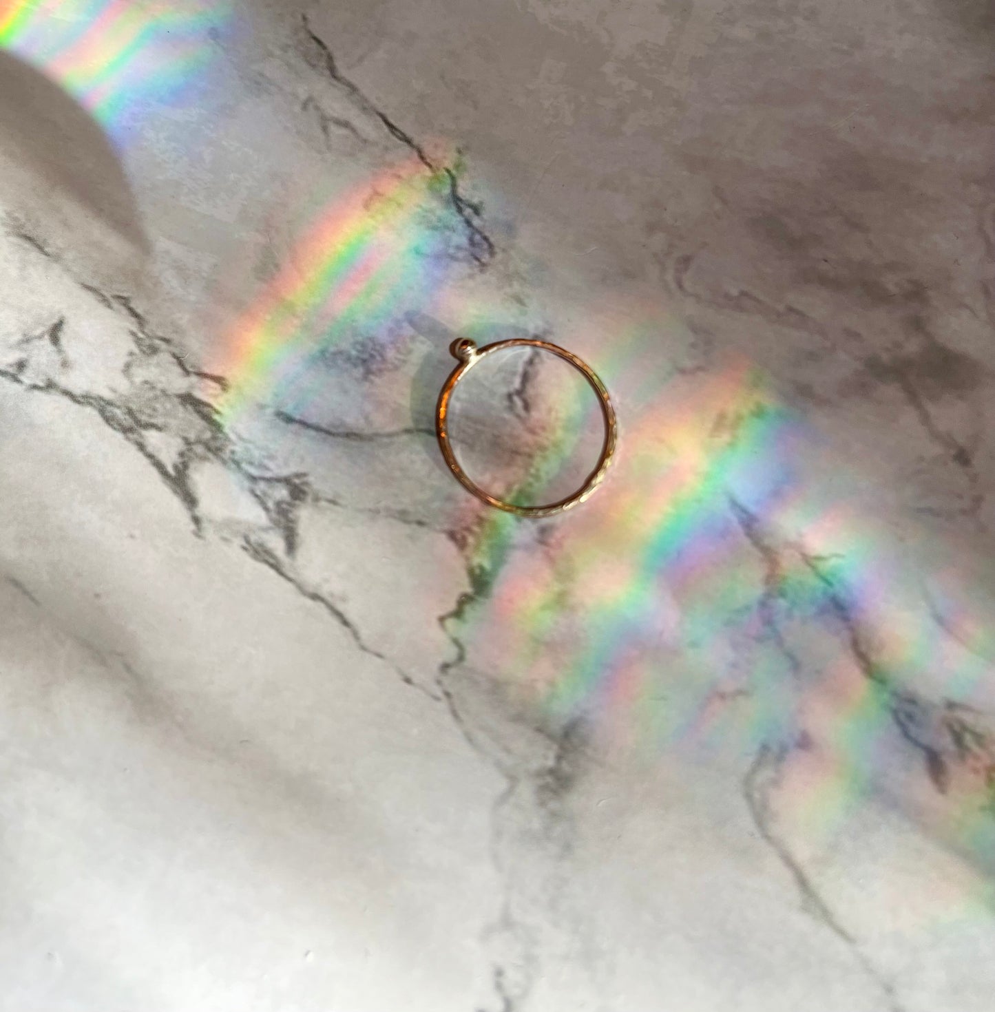 Handmade 9K Gold Fidget Ring Hammered Anti Anxiety Ring with Three Textured Moving Beads