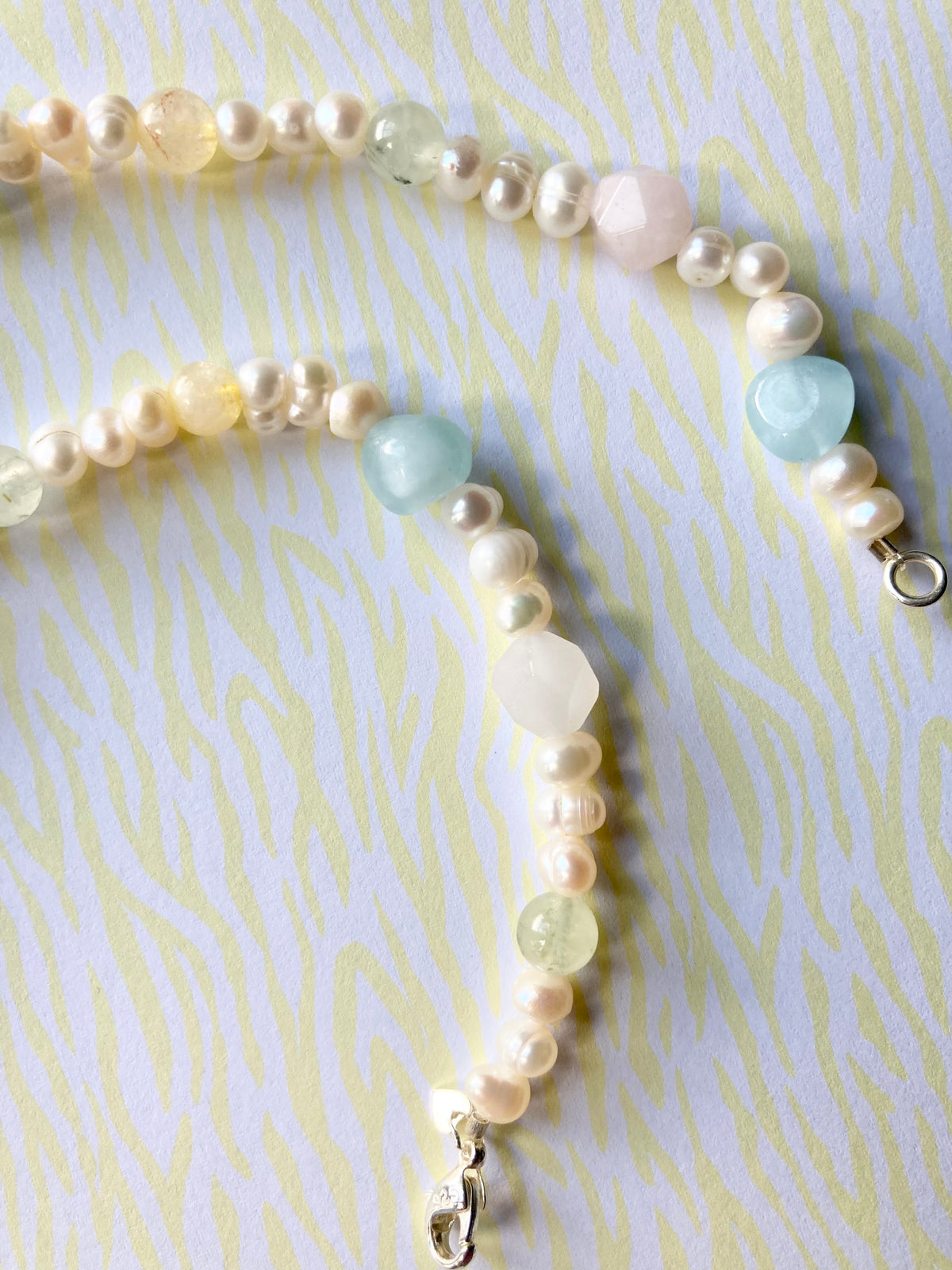 Lovely Pastel Gemstone and Freshwater Pearl Necklace with Aquamarine, Peridot, Citrine & Rose Quartz