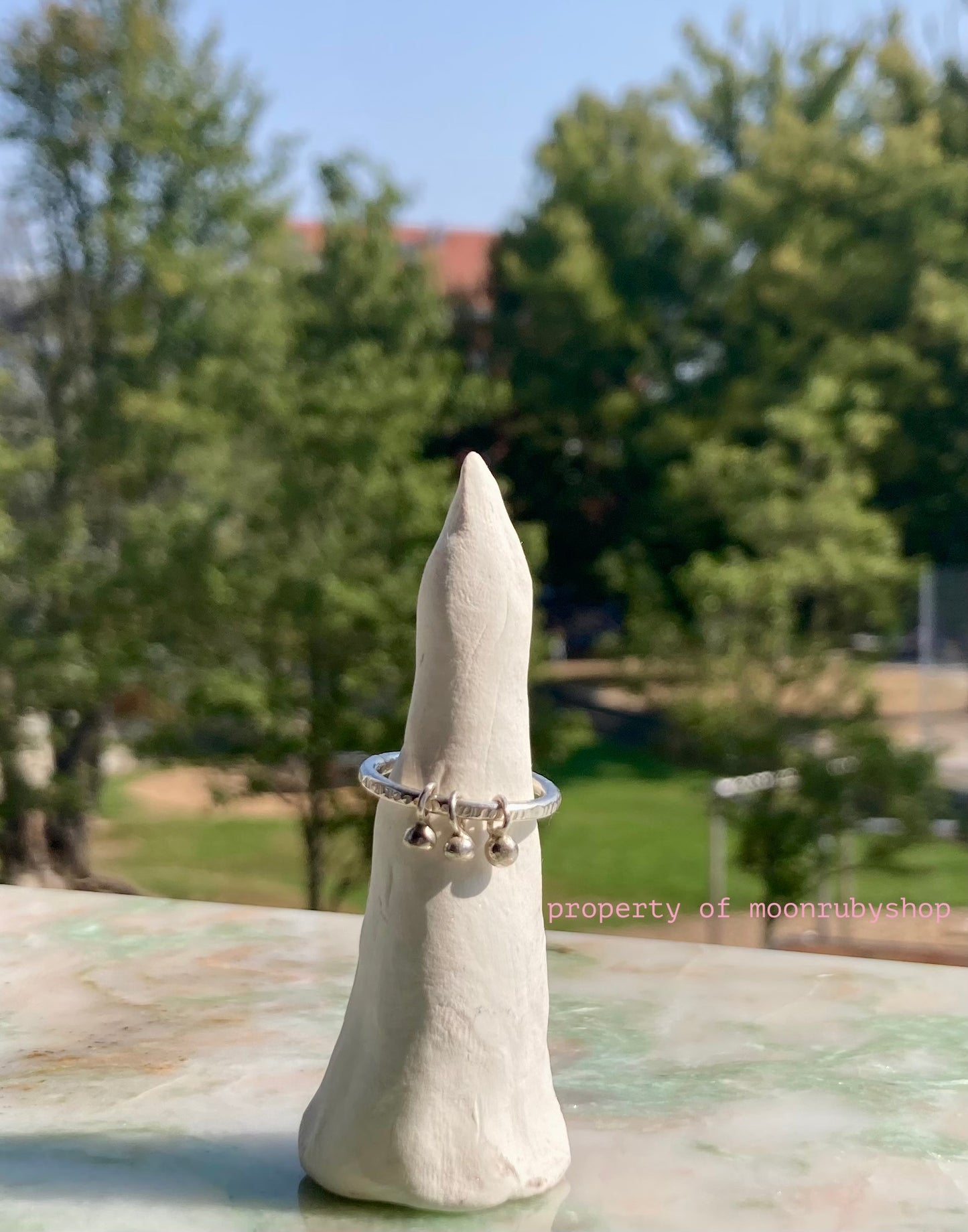 Solid Silver Worry Ring with Silver Dangly Charm Balls for Stress Relief and Focus