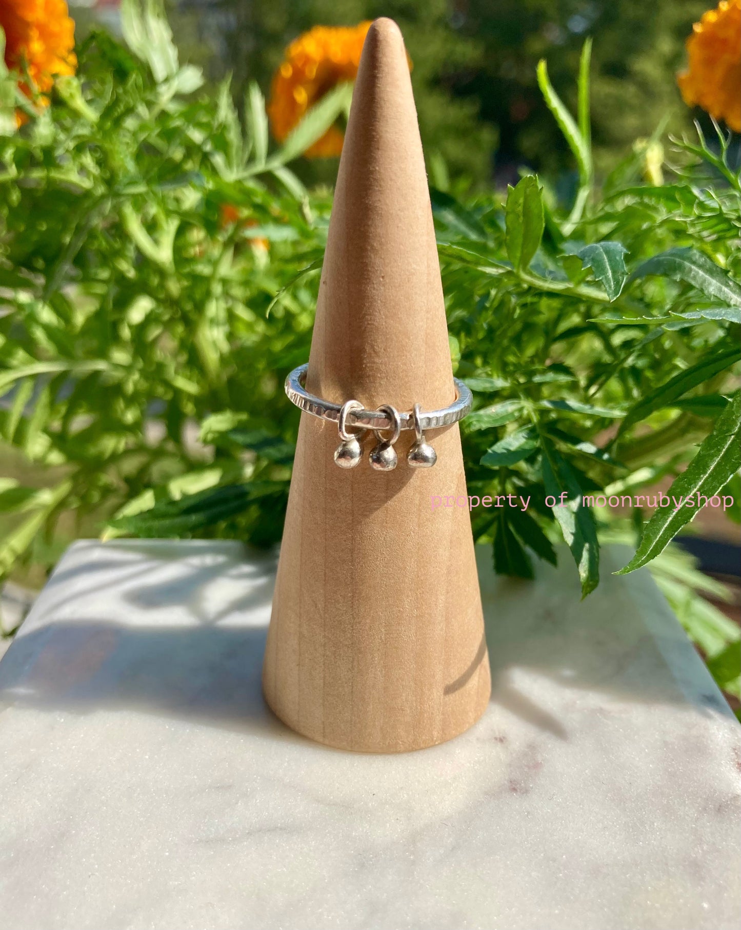Solid Silver Worry Ring with Silver Dangly Charm Balls for Stress Relief and Focus