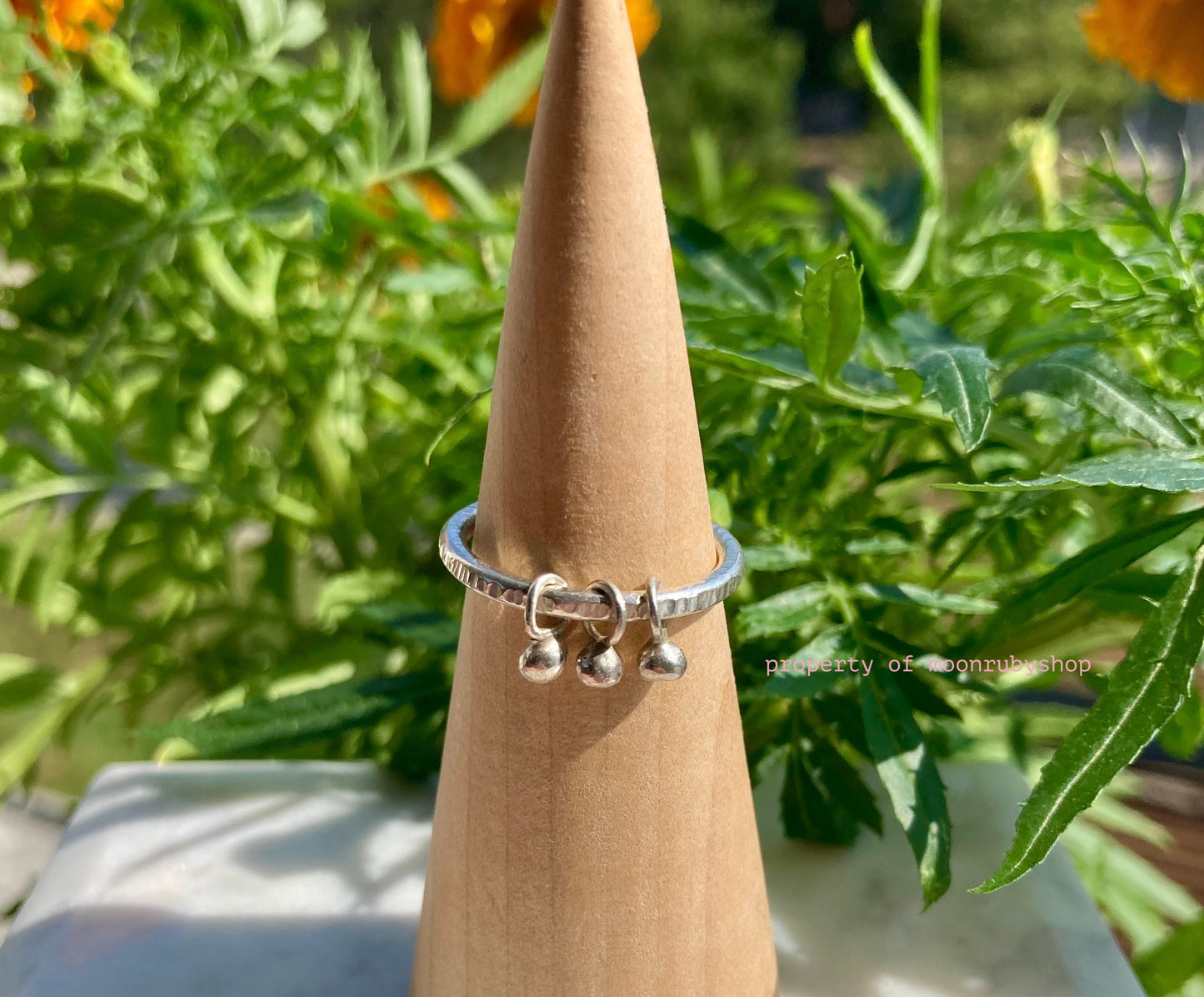 Solid Silver Worry Ring with Silver Dangly Charm Balls for Stress Relief and Focus