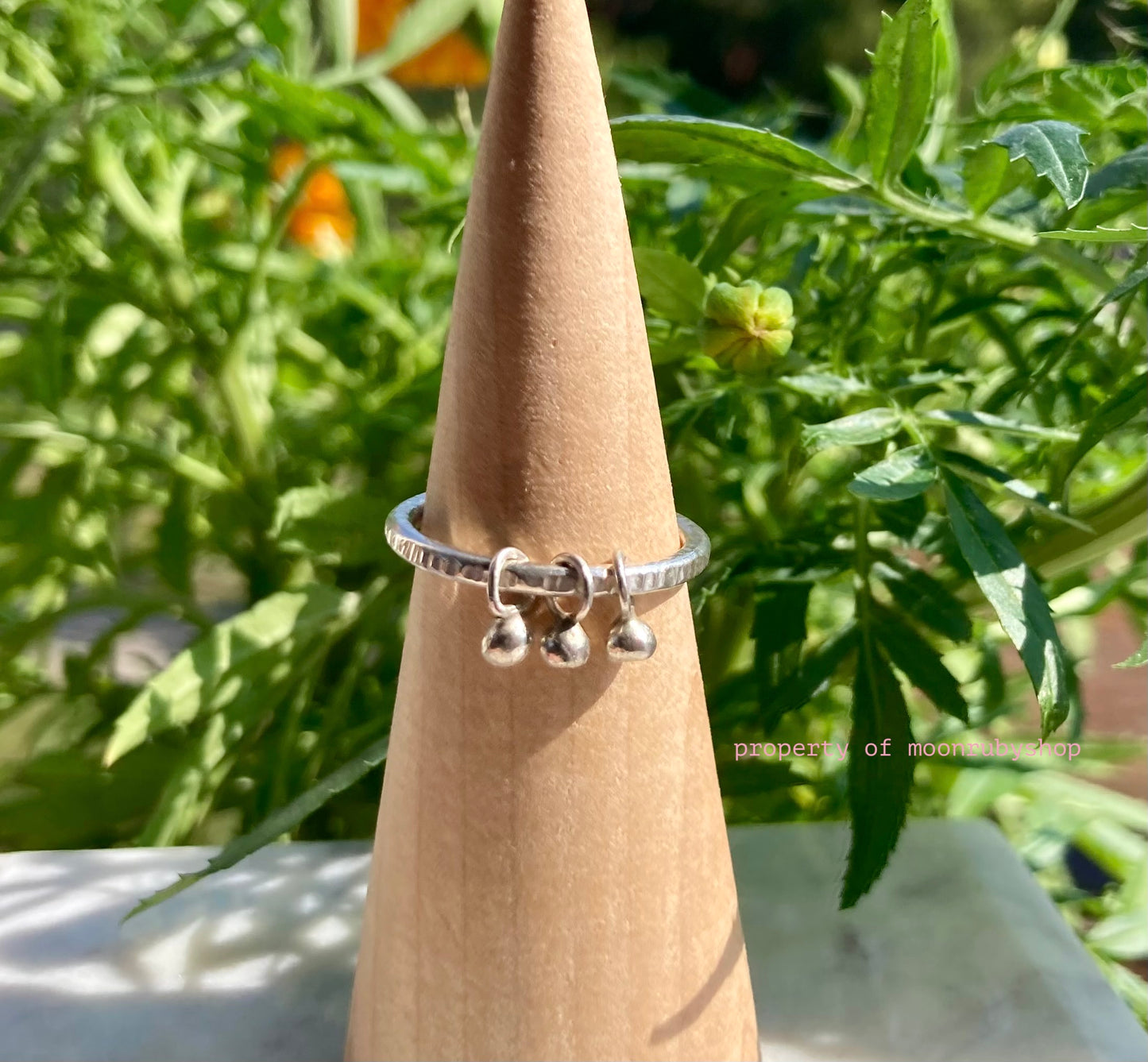 Solid Silver Worry Ring with Silver Dangly Charm Balls for Stress Relief and Focus