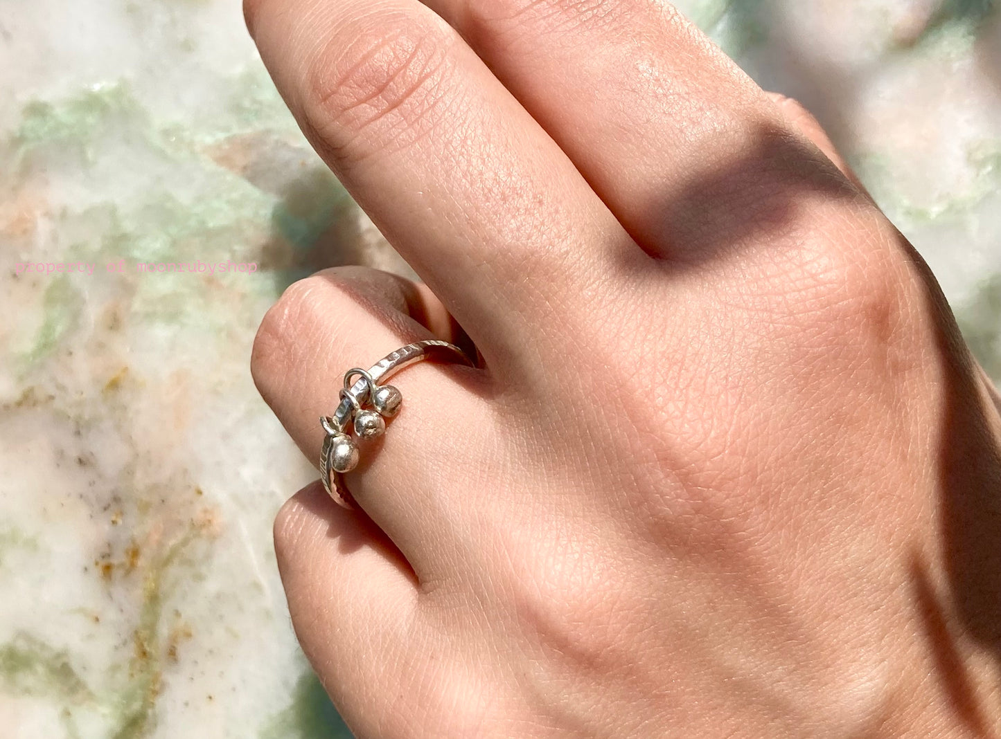 Solid Silver Worry Ring with Silver Dangly Charm Balls for Stress Relief and Focus