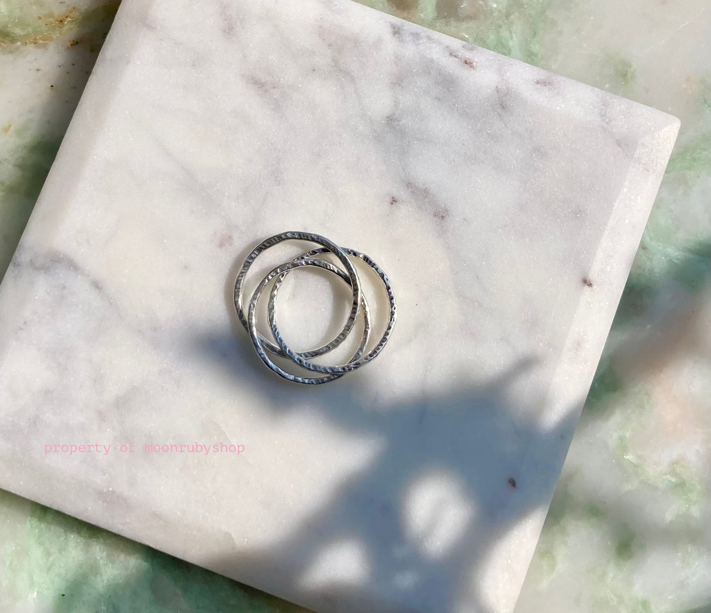 Handmade Silver Fidget Ring Made of Three Joined Silver Textured Rings