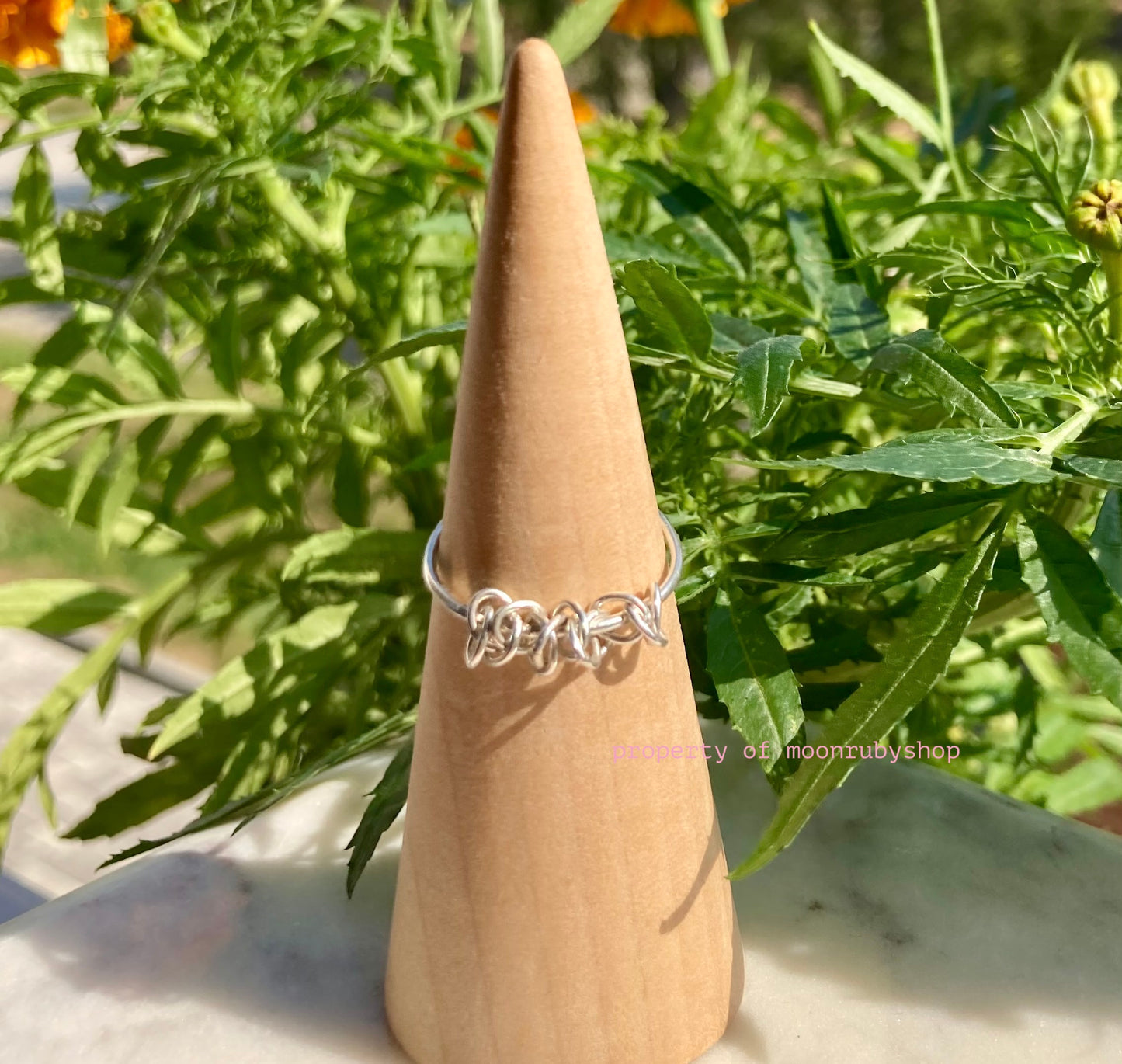 Handmade Solid Silver Ring with Silver Chain