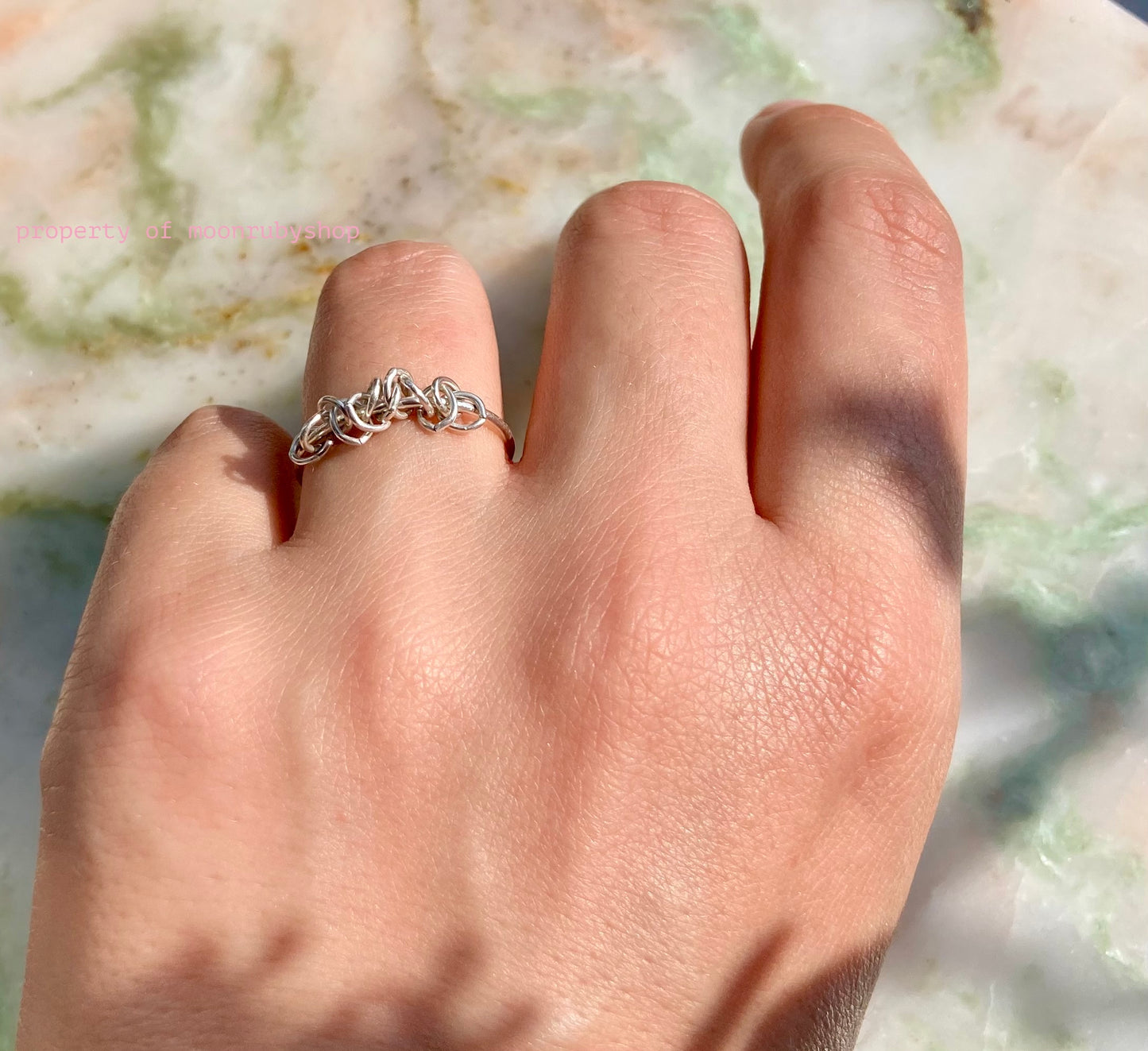 Handmade Solid Silver Ring with Silver Chain