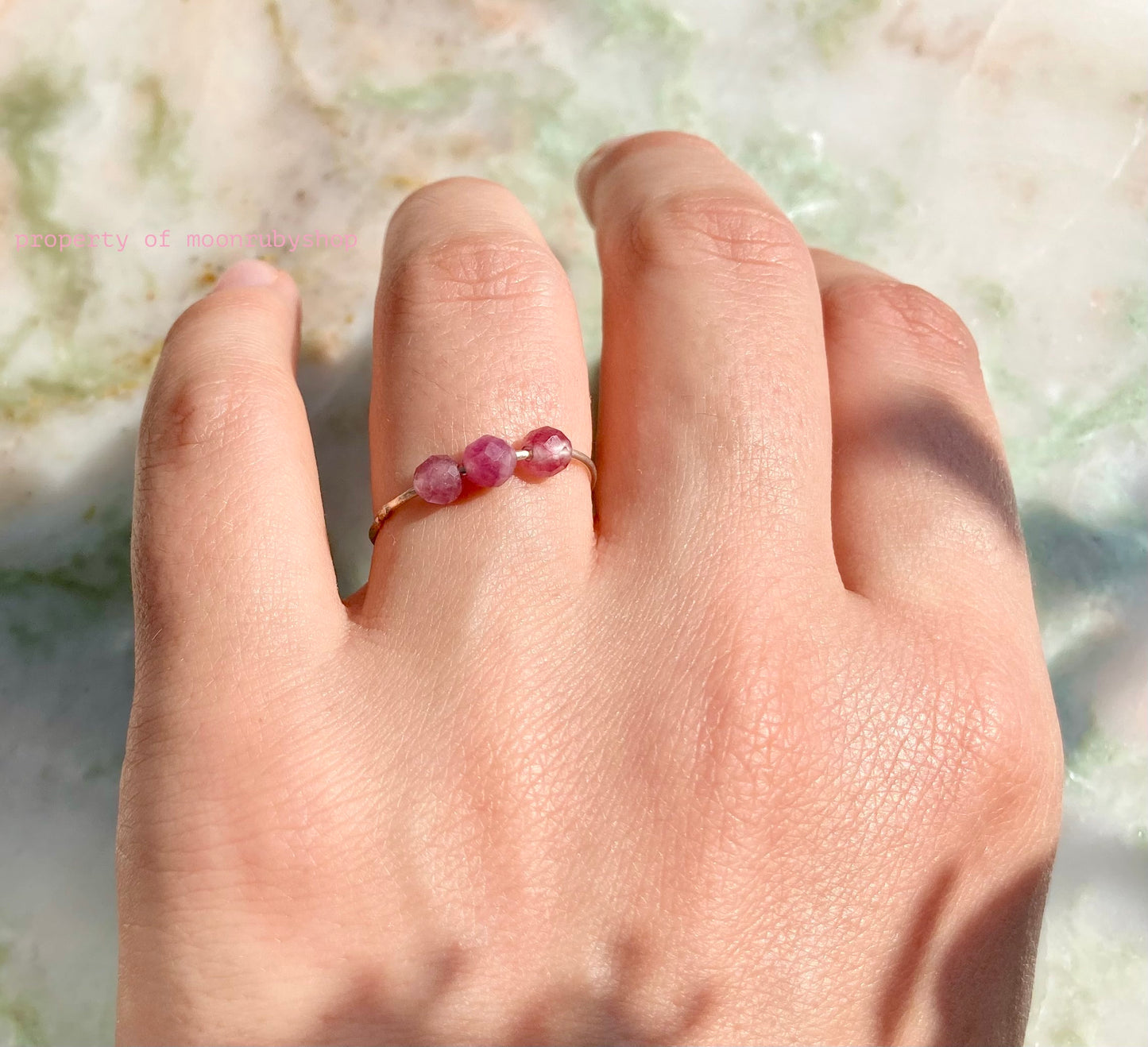 Handmade Silver Anti-Anxiety Ring with Tourmaline Faceted Beads