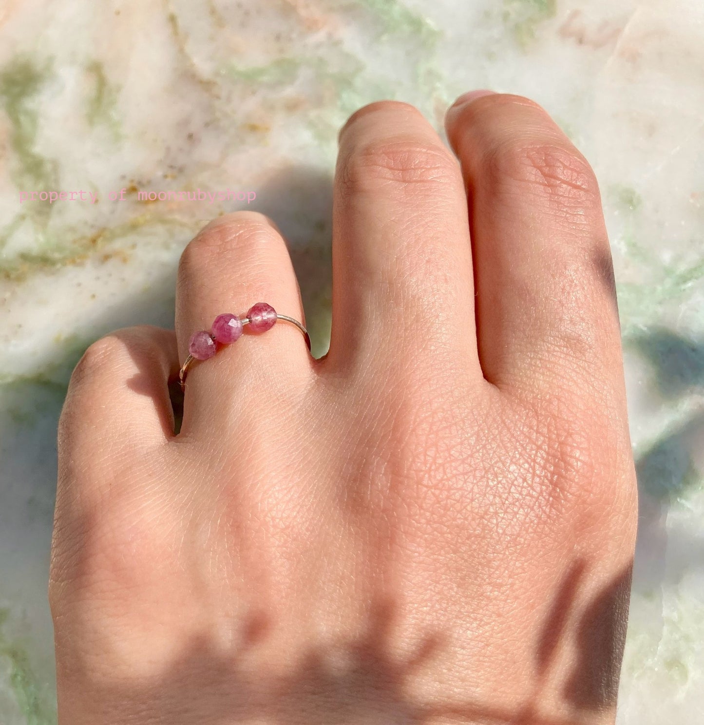 Handmade Silver Anti-Anxiety Ring with Tourmaline Faceted Beads
