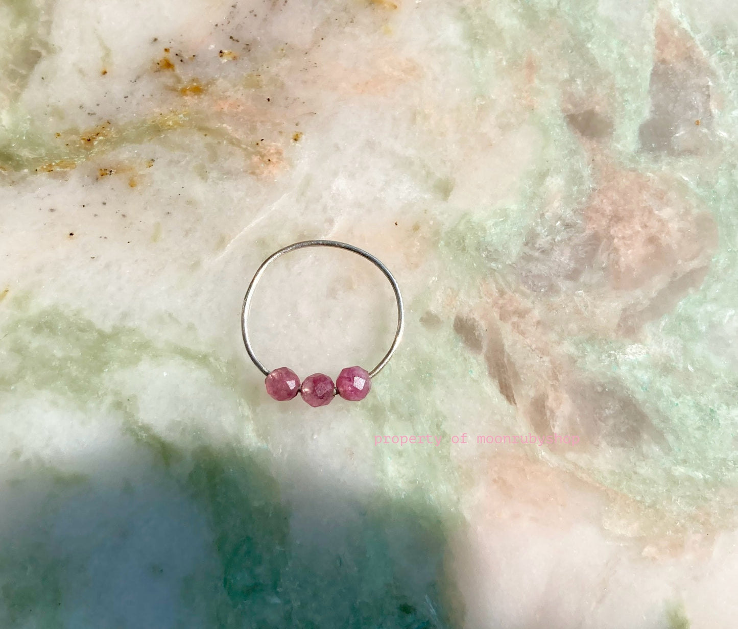 Handmade Silver Anti-Anxiety Ring with Tourmaline Faceted Beads