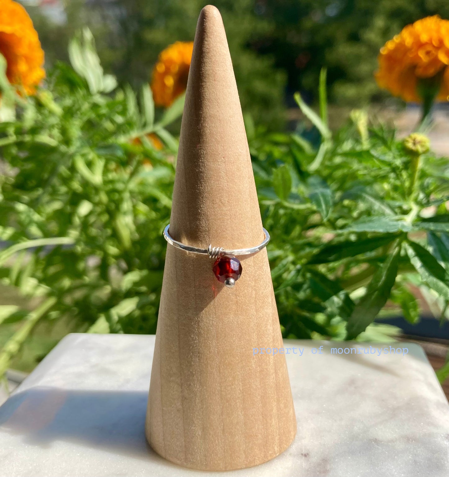 Handmade Dainty Silver Worry Ring With Mozambique Garnet