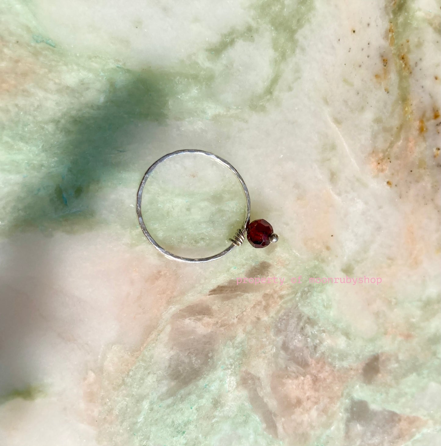 Handmade Dainty Silver Worry Ring With Mozambique Garnet