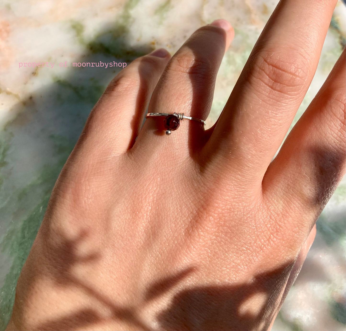 Handmade Dainty Silver Worry Ring With Mozambique Garnet
