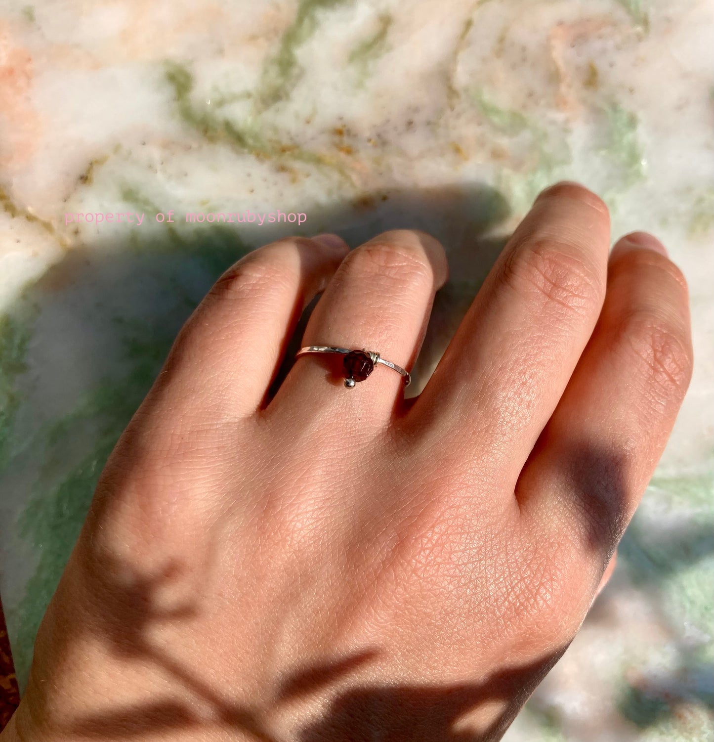 Handmade Dainty Silver Worry Ring With Mozambique Garnet