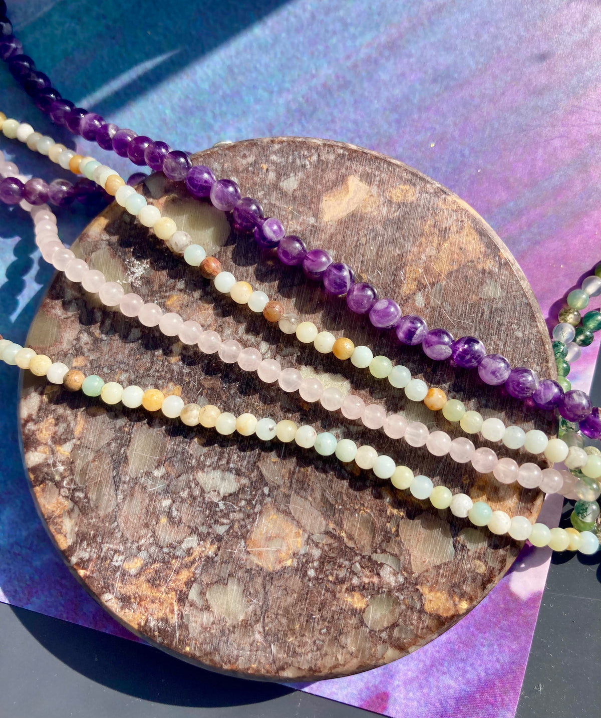 Elegant Minimalistic Gemstone Necklaces In Amethyst, Moss Agate, Rose Quartz and Amazonite