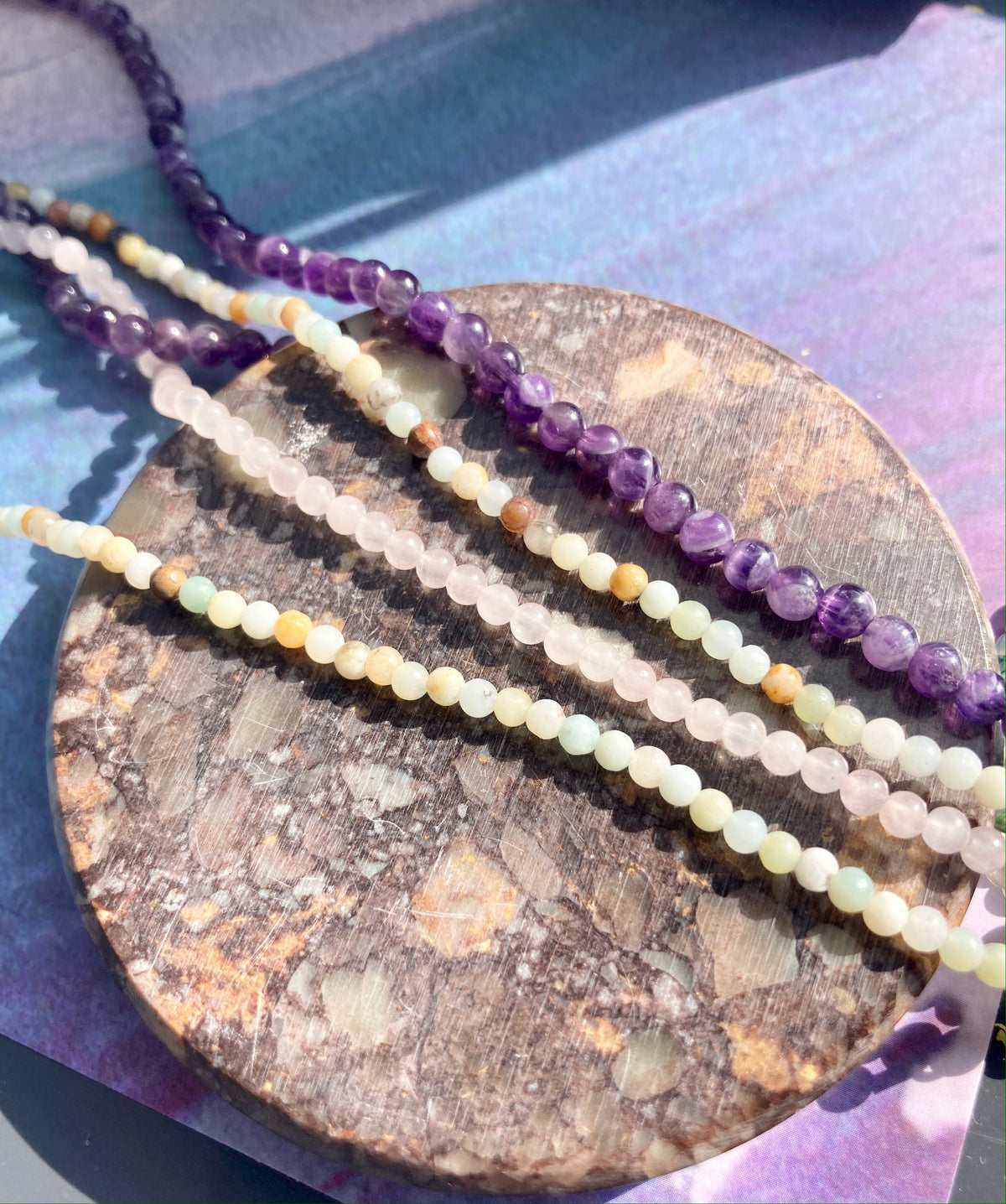 Elegant Minimalistic Gemstone Necklaces In Amethyst, Moss Agate, Rose Quartz and Amazonite