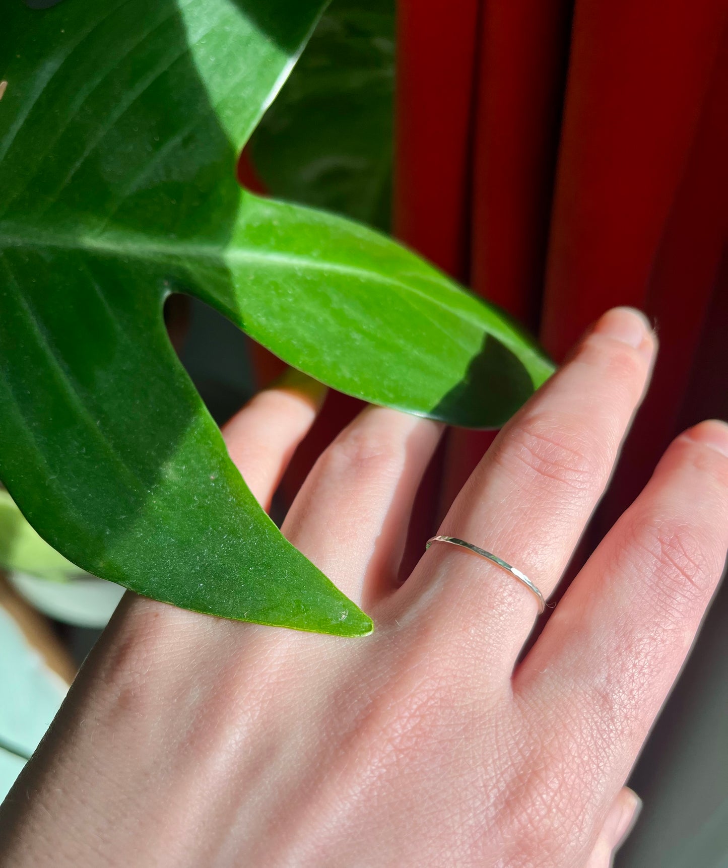 Delicate Solid 9K White Gold Thin Hammered Ring – Handcrafted Minimalist Jewelry