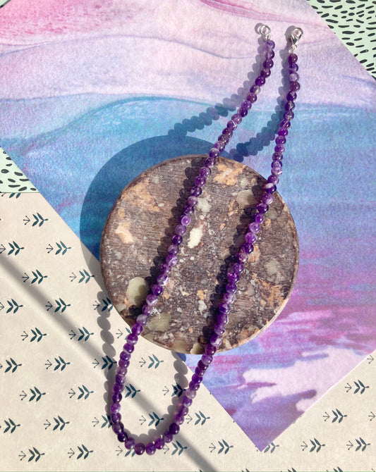 Elegant Minimalistic Gemstone Necklaces In Amethyst, Moss Agate, Rose Quartz and Amazonite