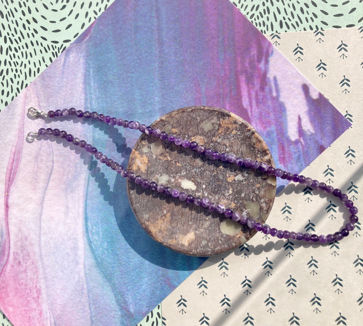 Elegant Minimalistic Gemstone Necklaces In Amethyst, Moss Agate, Rose Quartz and Amazonite