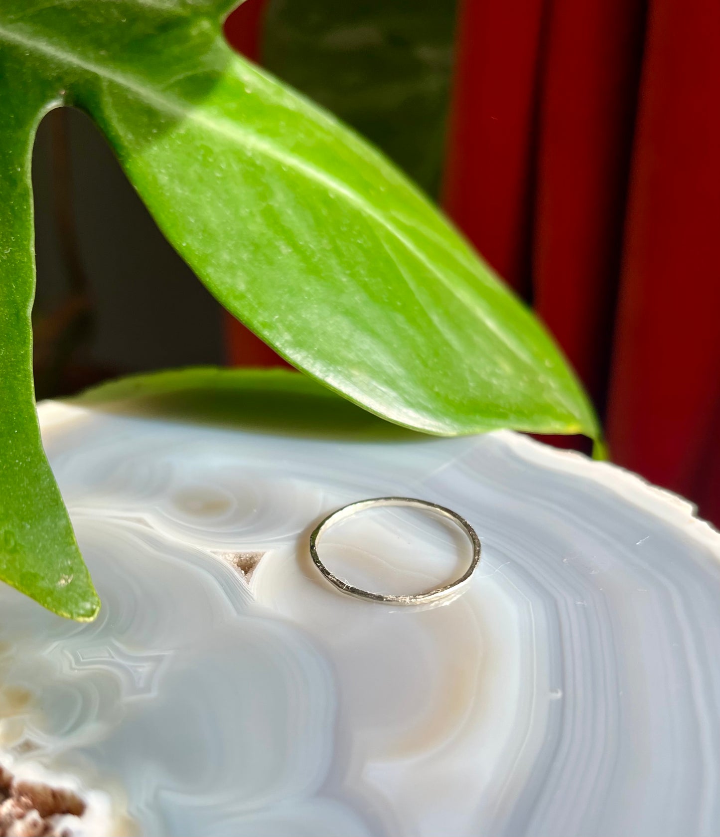 Delicate Solid 9K White Gold Thin Hammered Ring – Handcrafted Minimalist Jewelry
