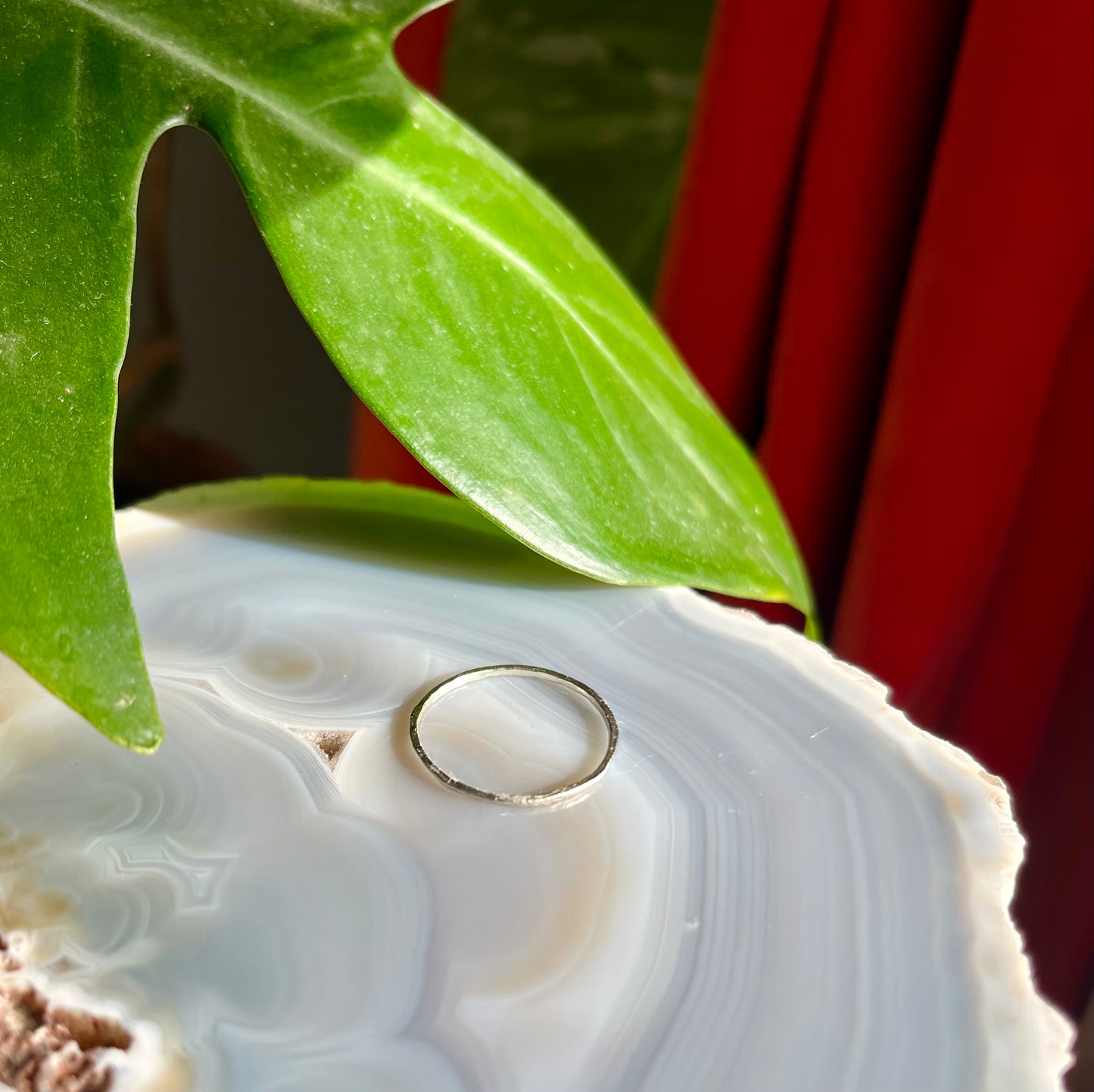 Delicate Solid 9K White Gold Thin Hammered Ring – Handcrafted Minimalist Jewelry